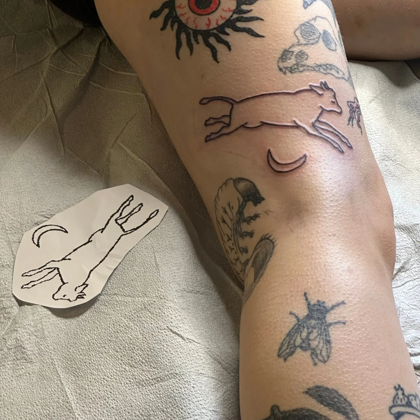 Leaping deer black and grey tattoo on the forearm by Madison Cañedo ✺ Portland tattoo