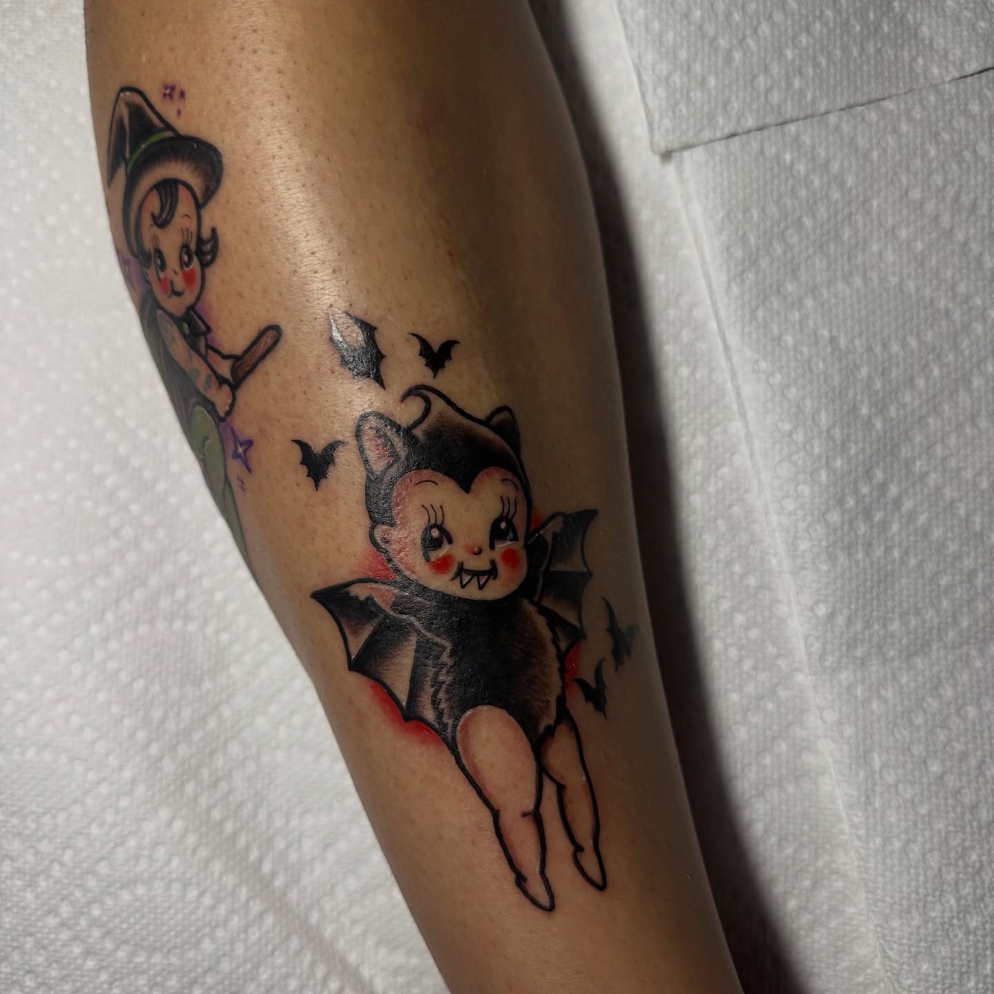 Bat girl American traditional tattoo on the forearm by ๐ฌ๐๐๐ฏ๐ ๐ฆ ๐๐ฉ๐ฆ๐ท๐๐๐ข๐ฑ๐ฅ ๐ซง๐ผ, Joplin, Missouri