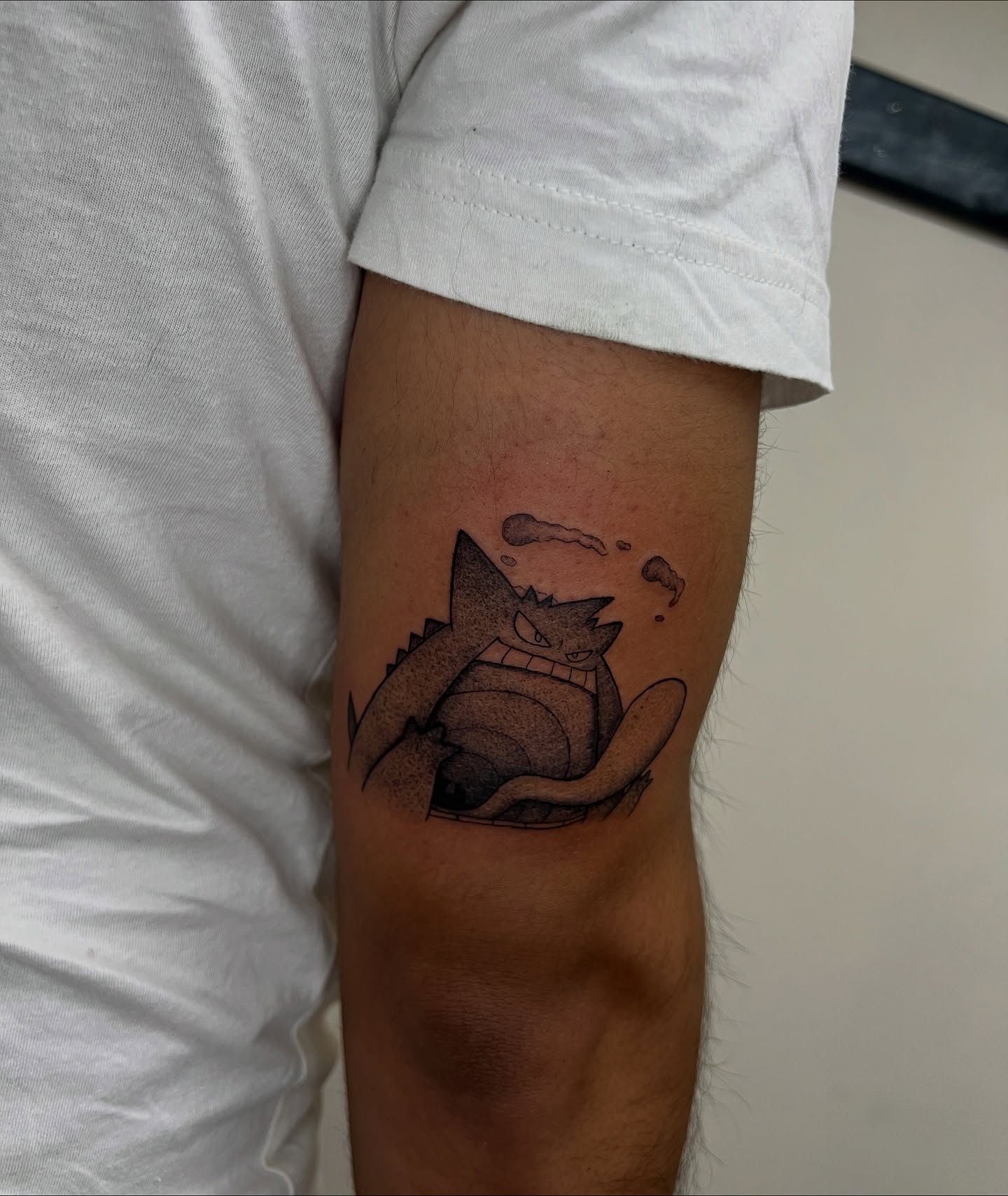 Gengar dotwork tattoo on the forearm by Diana García