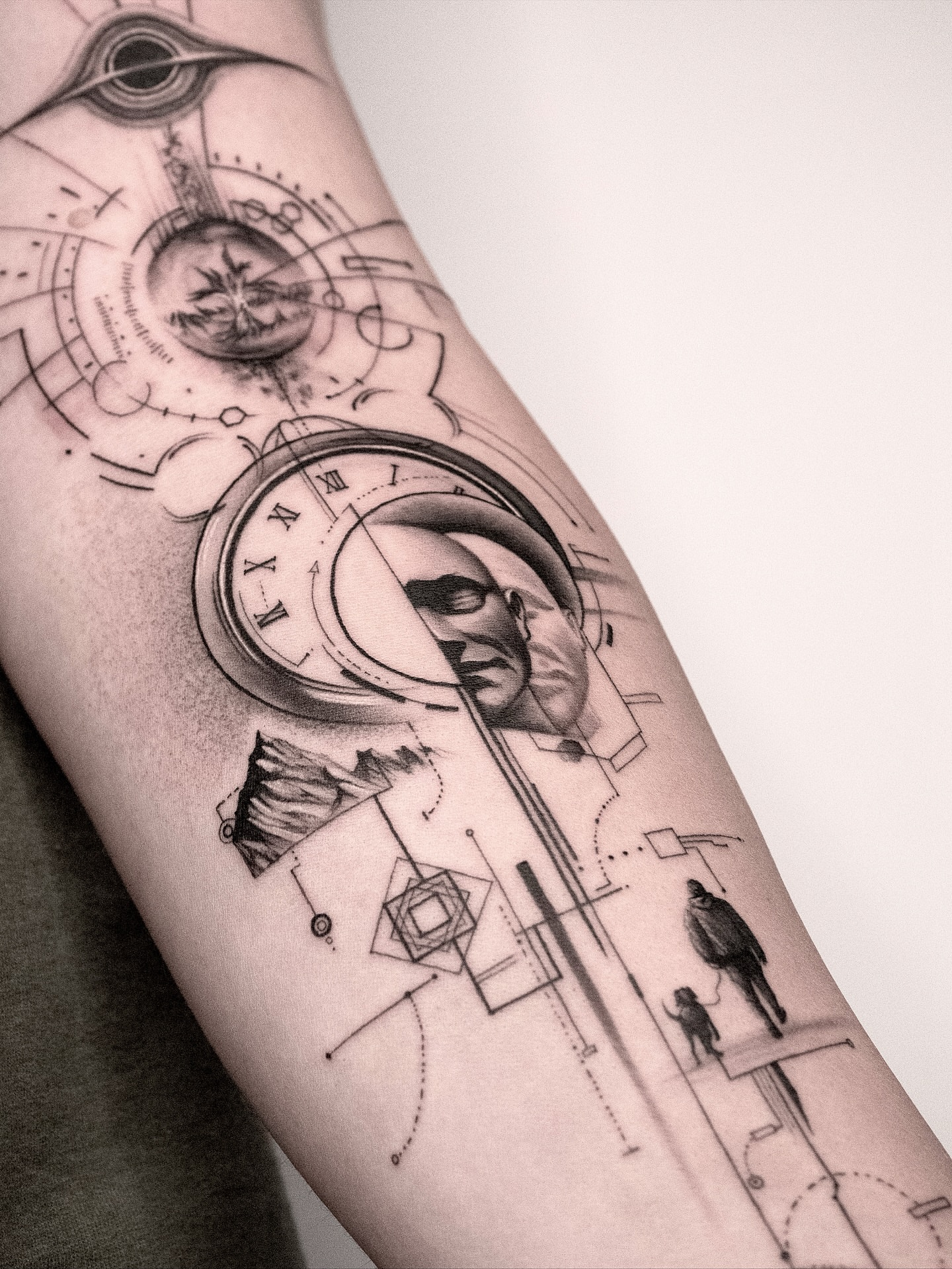 Abstract surrealism surrealism tattoo on the forearm by János Bozóki, Budapest, Hungary