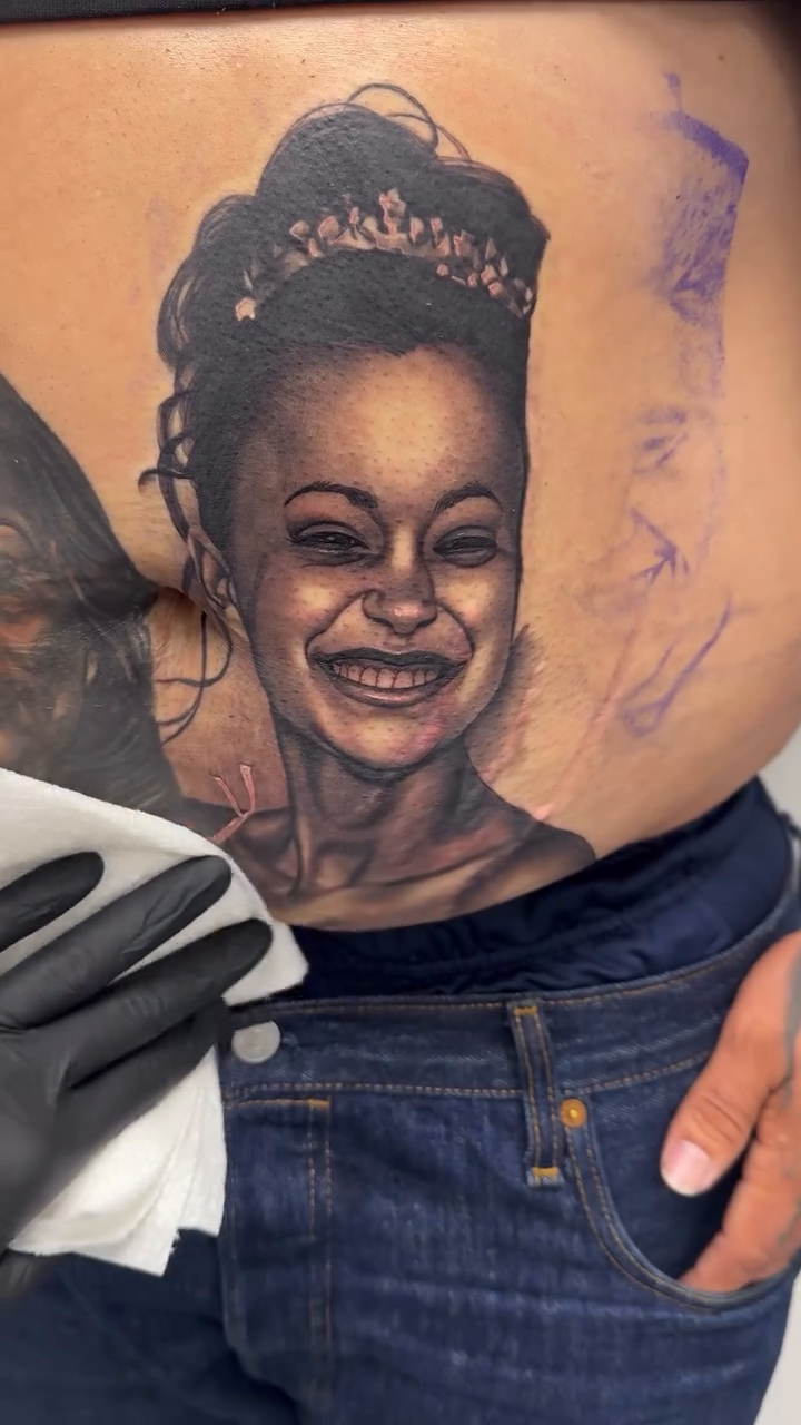 Portrait of a young girl realism tattoo by Anthony Duran