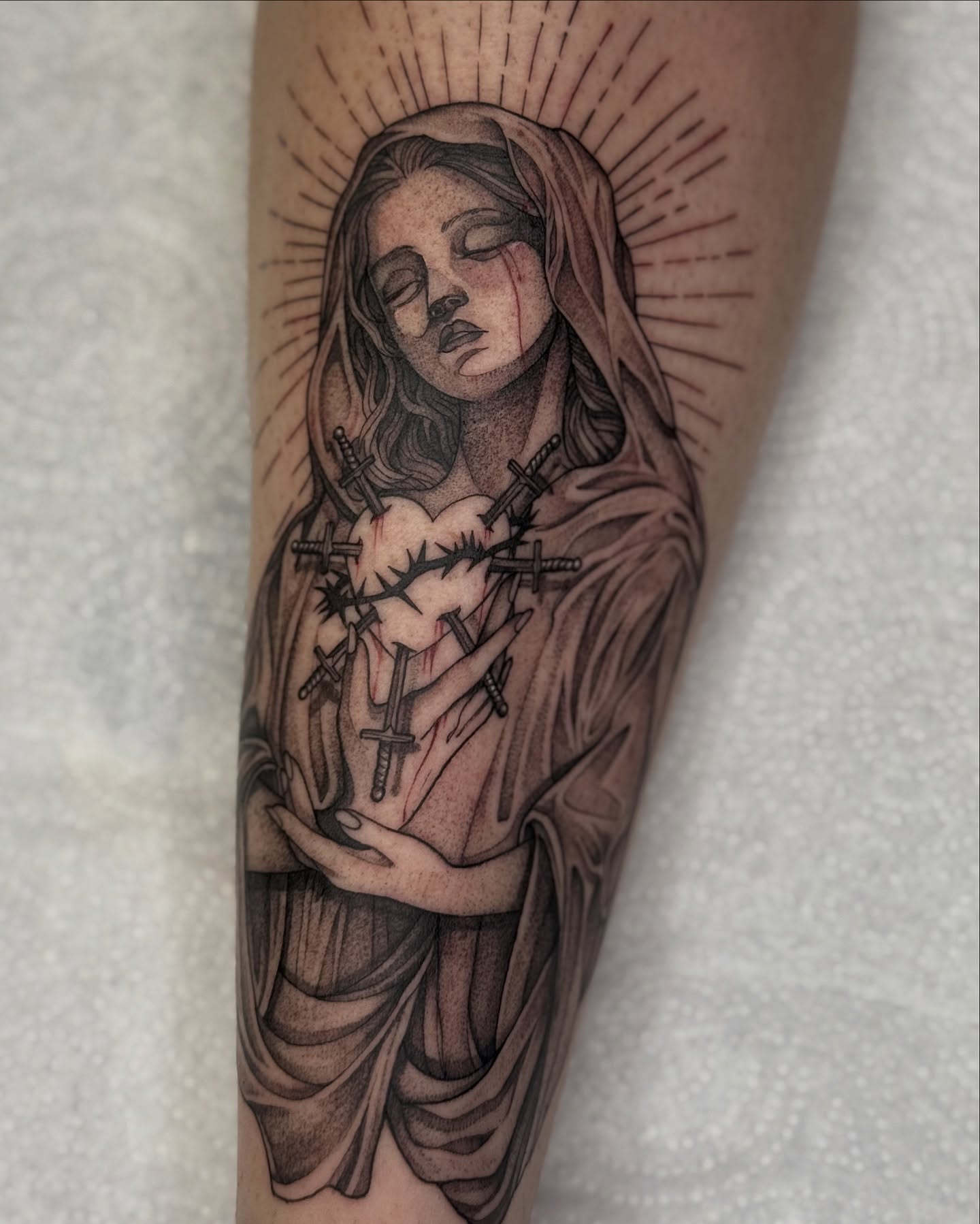 Sacred heart realism tattoo on the forearm by 𝕂𝕒𝕪𝕝𝕒 𝕄𝕒𝕣𝕚𝕖 𝔹𝕝𝕚𝕤𝕤