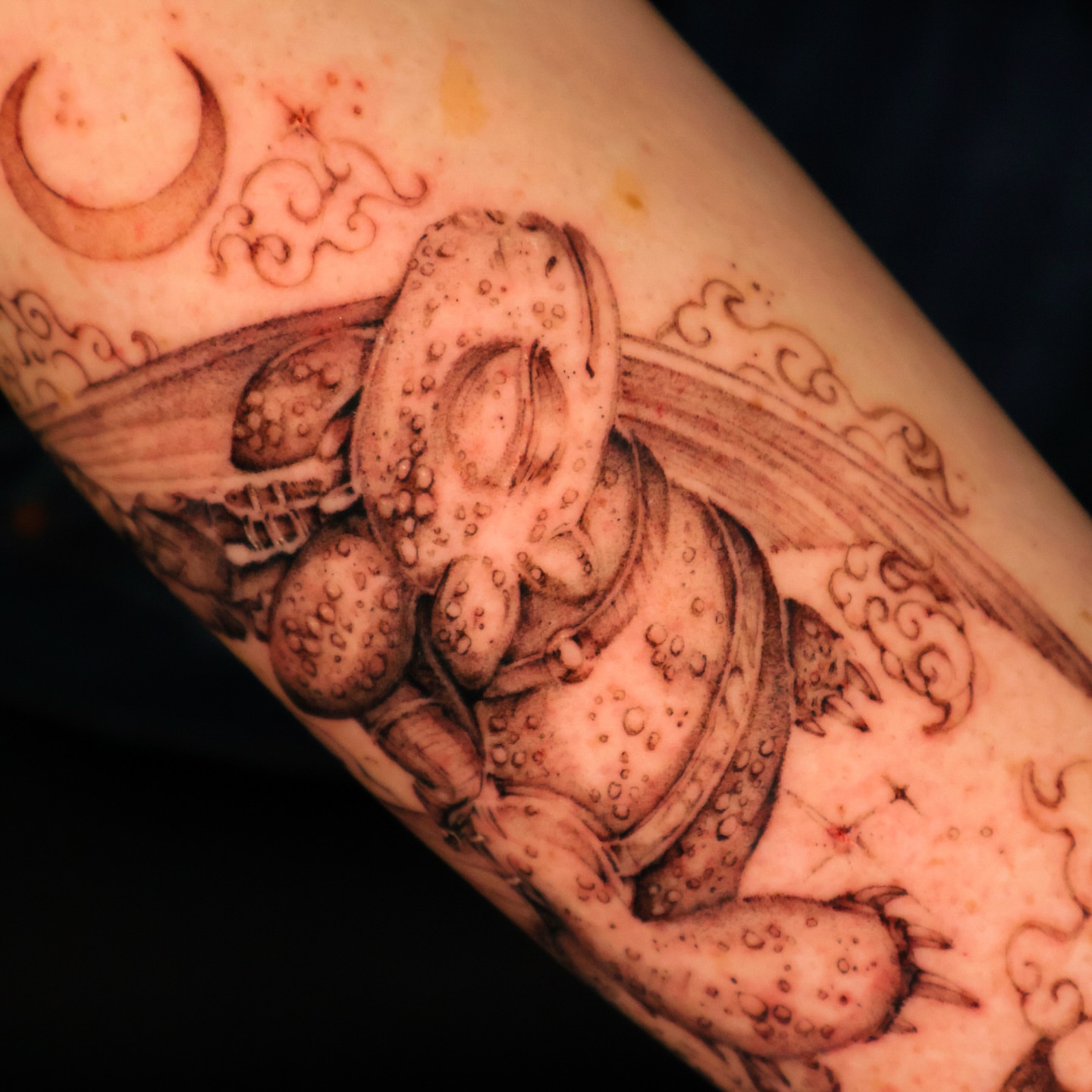Octopus dotwork tattoo on the forearm by Grace Zarmina Hessam
