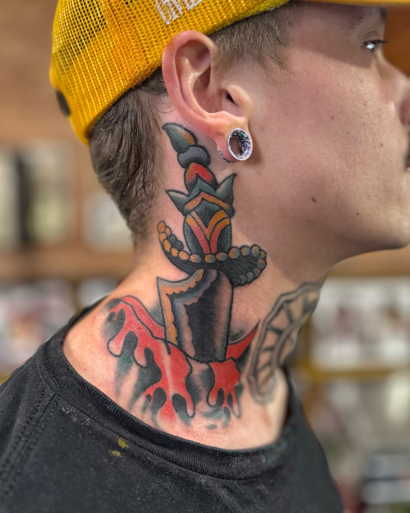 Sword and flame American traditional tattoo on the neck by Joe tatum ~Tattoo~