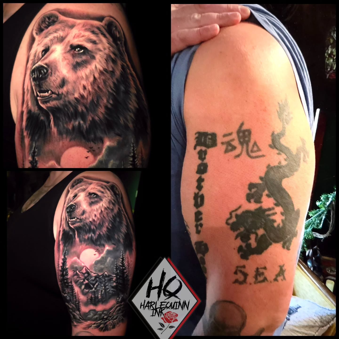 Bear realism tattoo on the shoulder by HarleQuinn_Ink