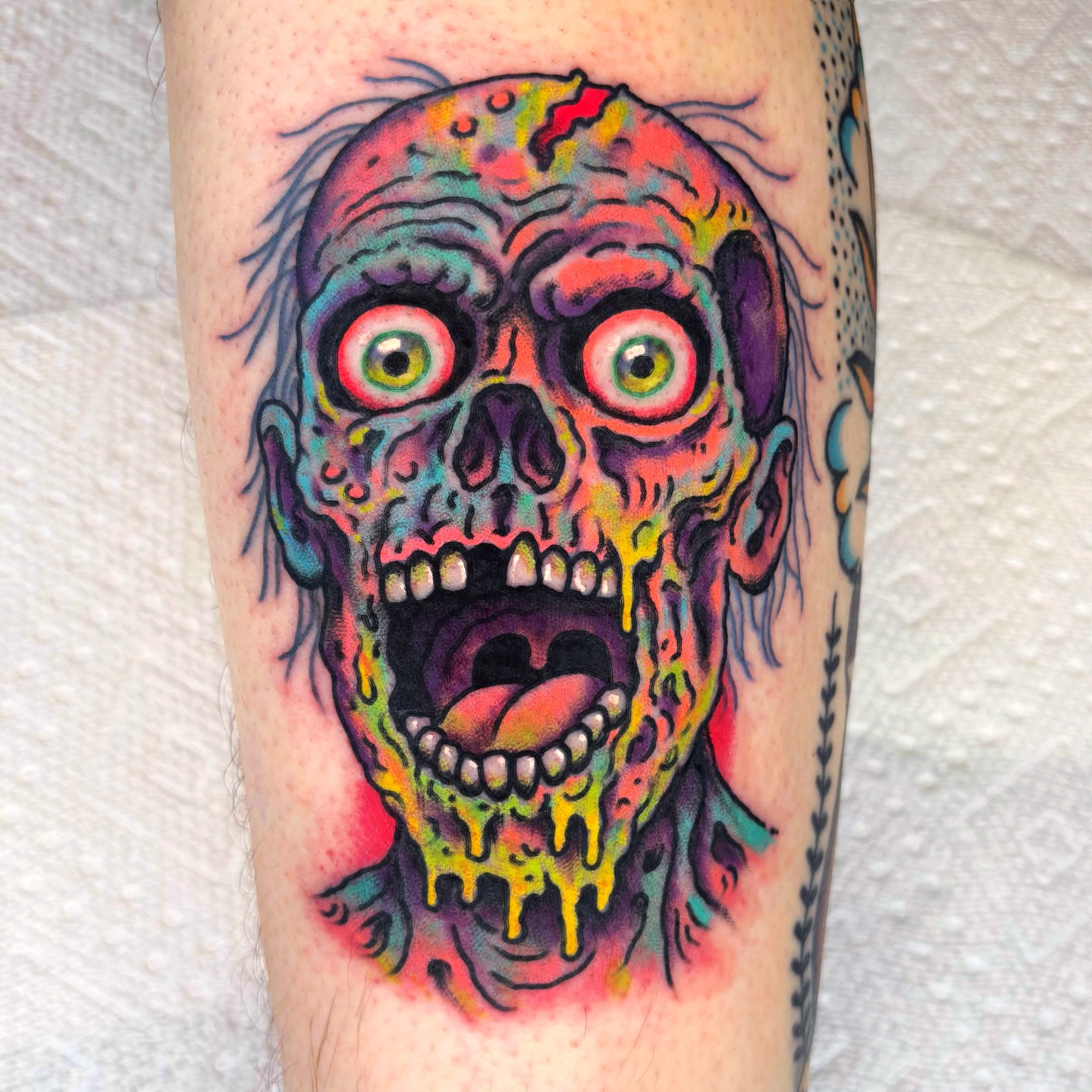 Tattoo by @randyconnertattoo — new_school, trash_polka
