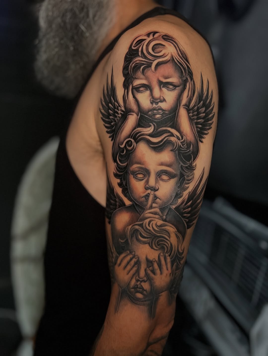 Tattoo by @mannyfacestattoo — realism, black_and_grey