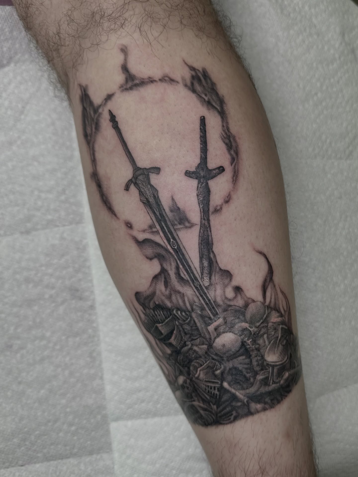 Warrior scene realism tattoo on the forearm by hannah vertal