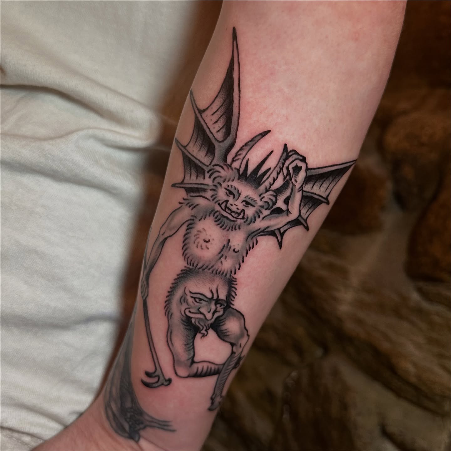 Bat black and grey tattoo on the forearm by kira
