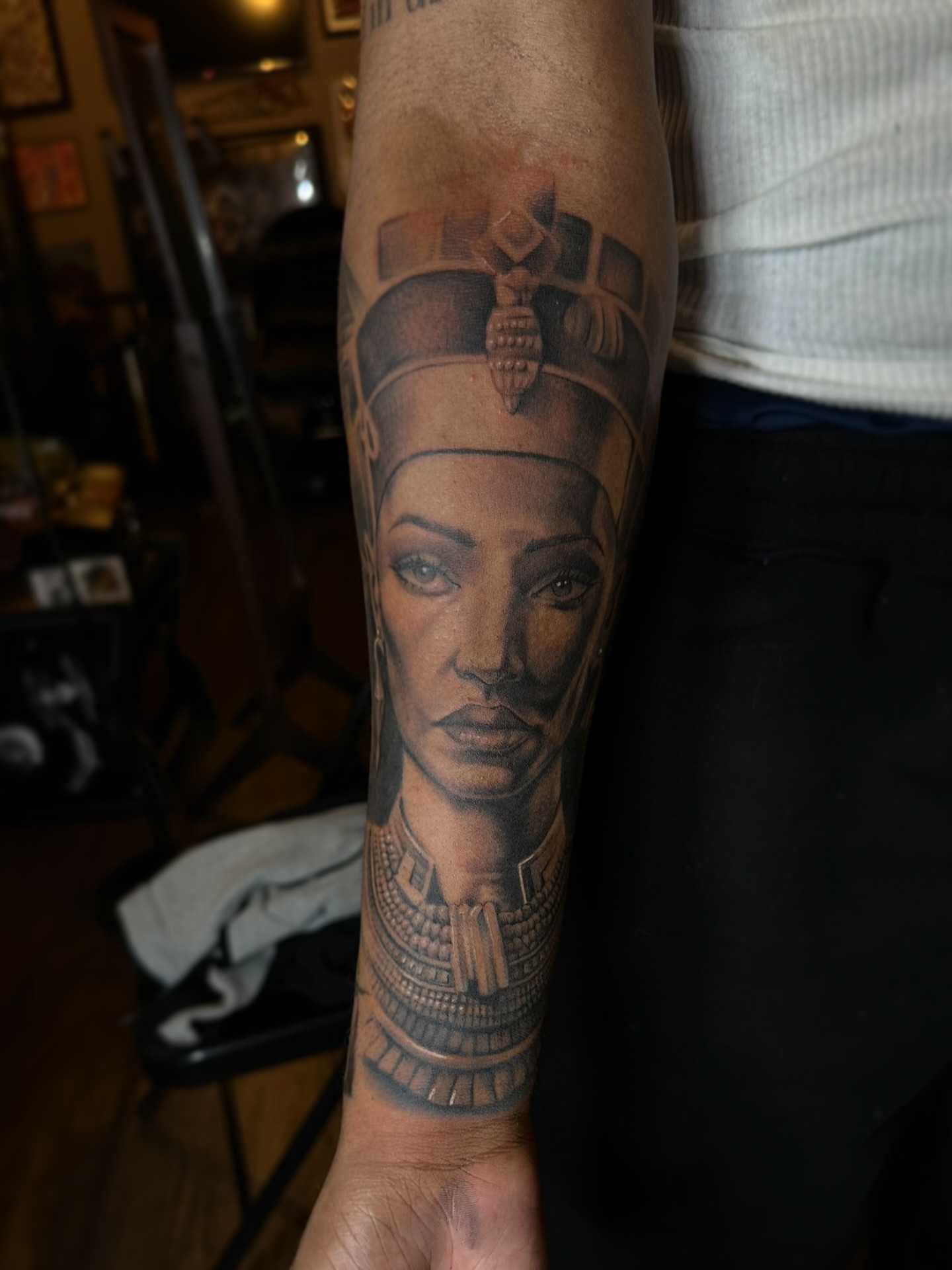 Queen nefertiti realism tattoo on the forearm by Jevon Glasco Tattoos