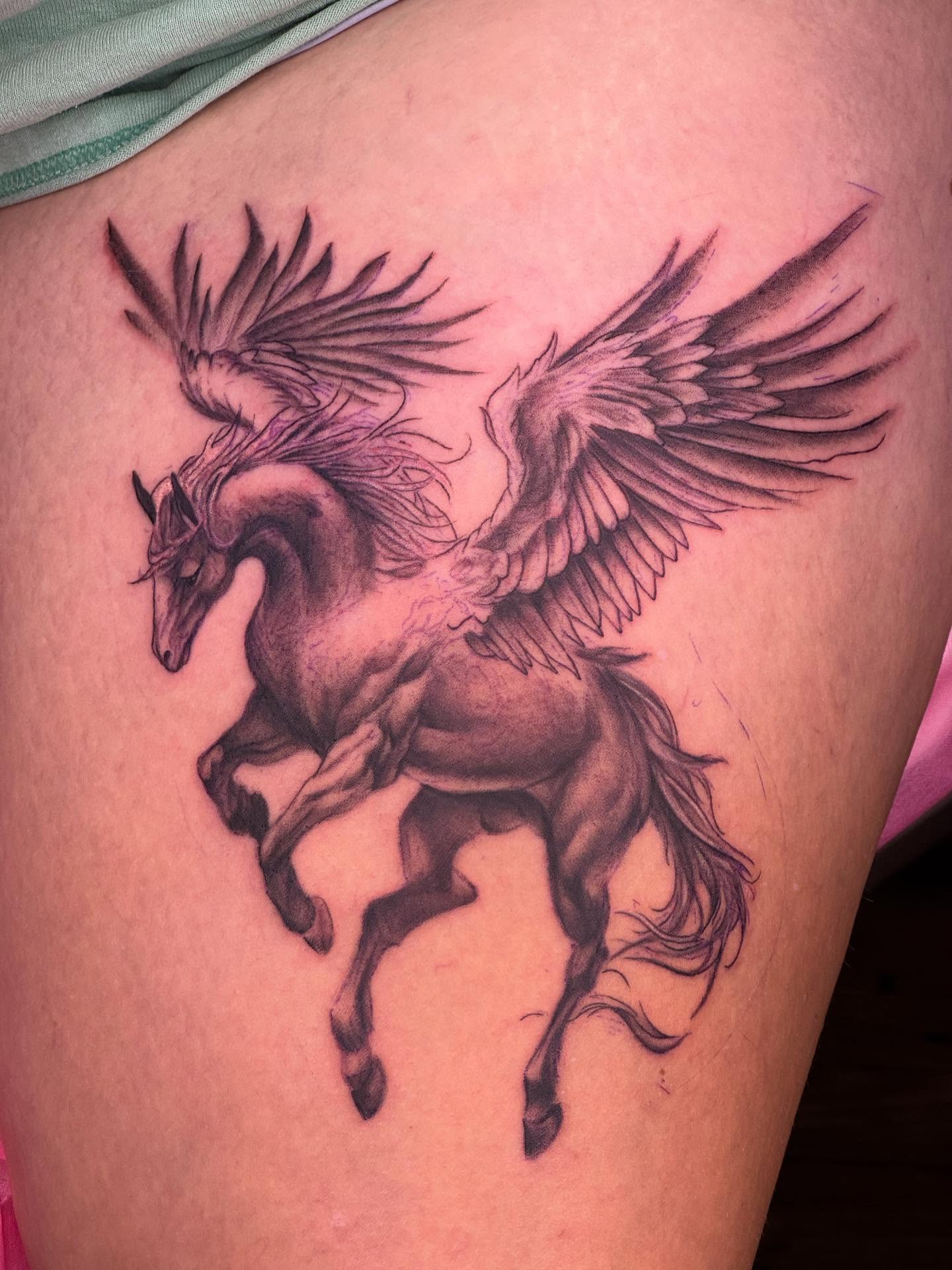 Tattoo by @aarondoestattoos — black_and_grey