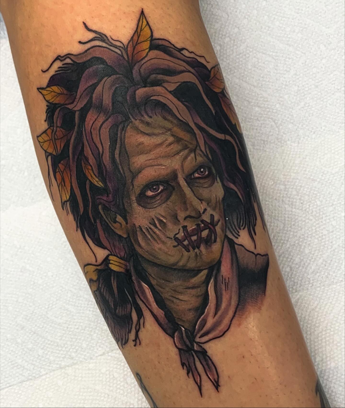Zombie realism tattoo on the forearm by Monica Amneus