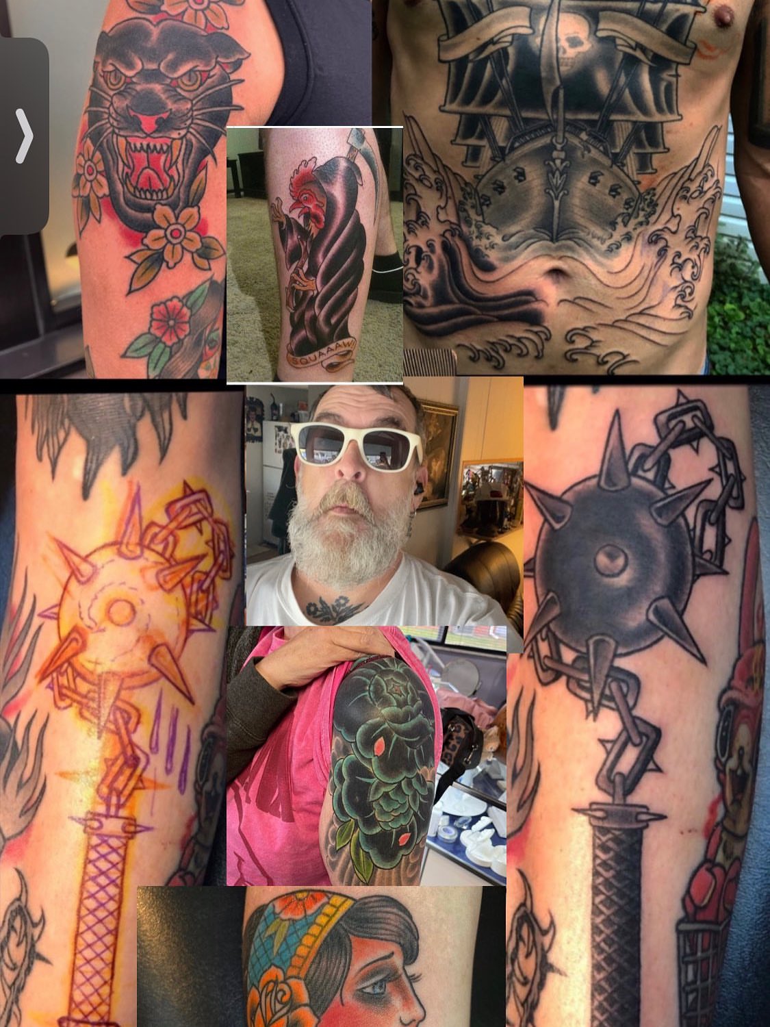 Panther and flowers American traditional tattoo on the upper arm by TYP 419, Toledo, Ohio