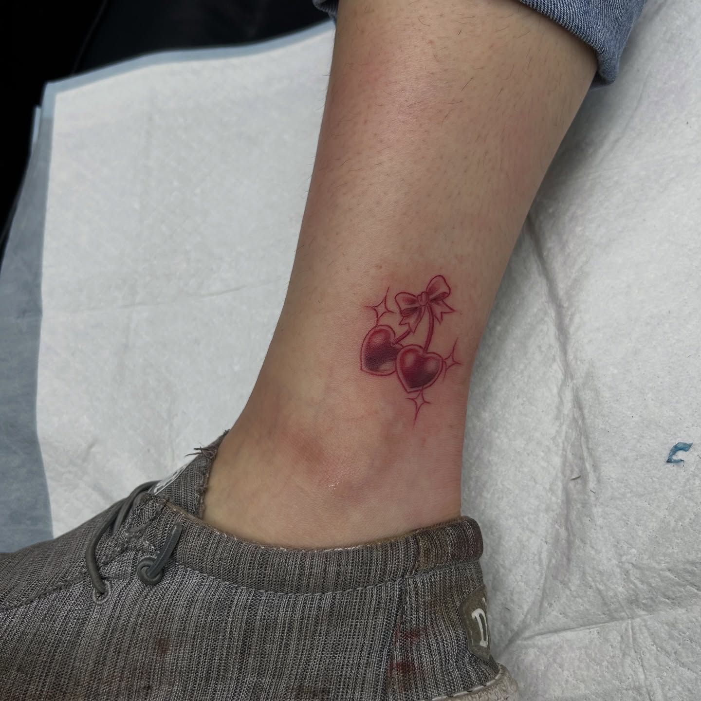 Cherry dotwork tattoo on the forearm by 302inkgod, Wilmington, Delaware
