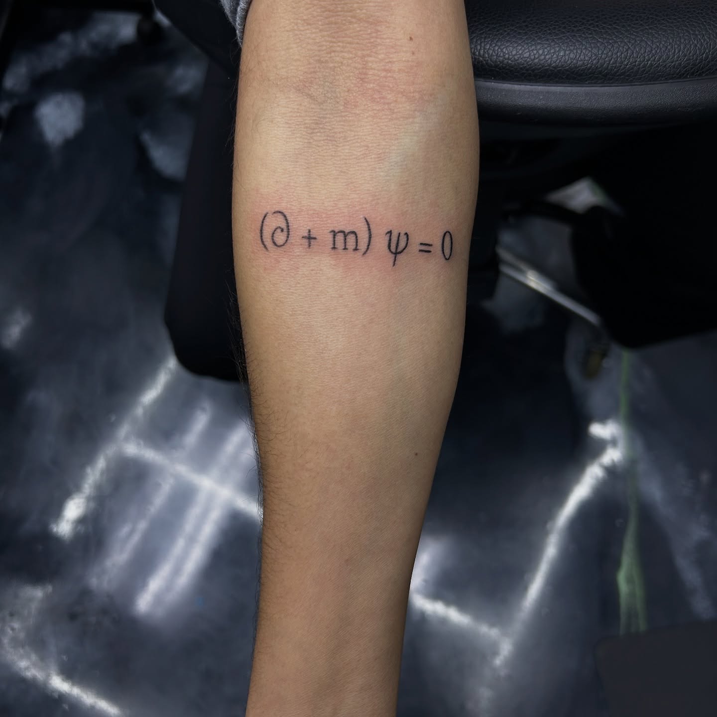 Mathematical equation lettering script tattoo on the forearm by 302inkgod, Wilmington, Delaware