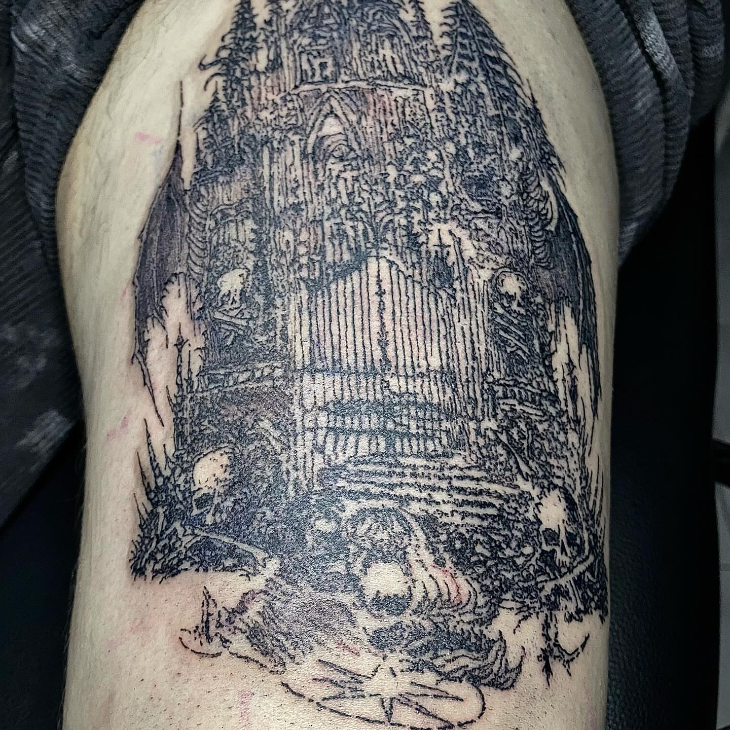 Tattoo by @sangresuciia — black_and_grey, dotwork
