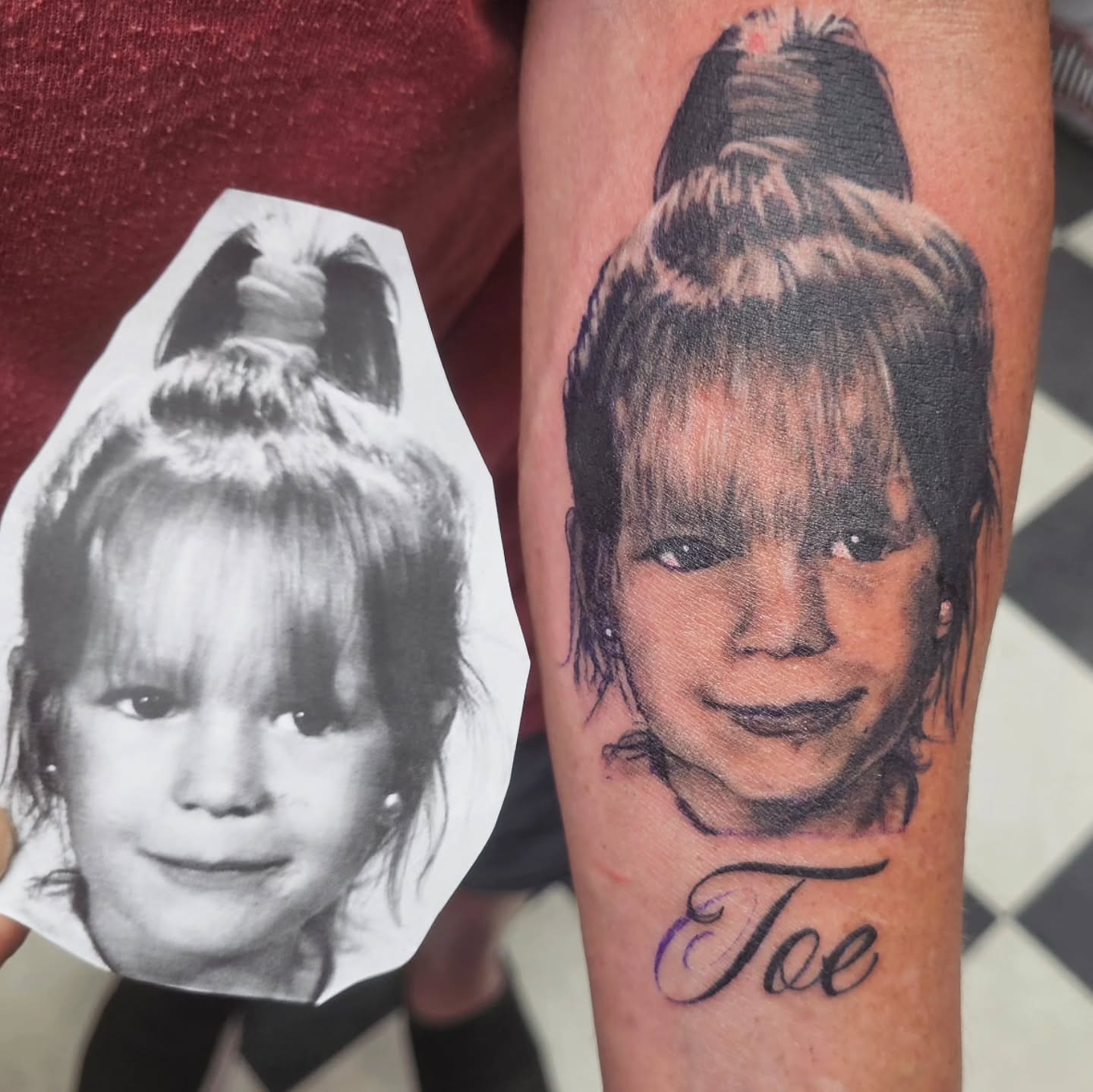 Child portrait realism tattoo on the forearm by Ari 💠🧜‍♂️🐟🎨🦑🐚💠