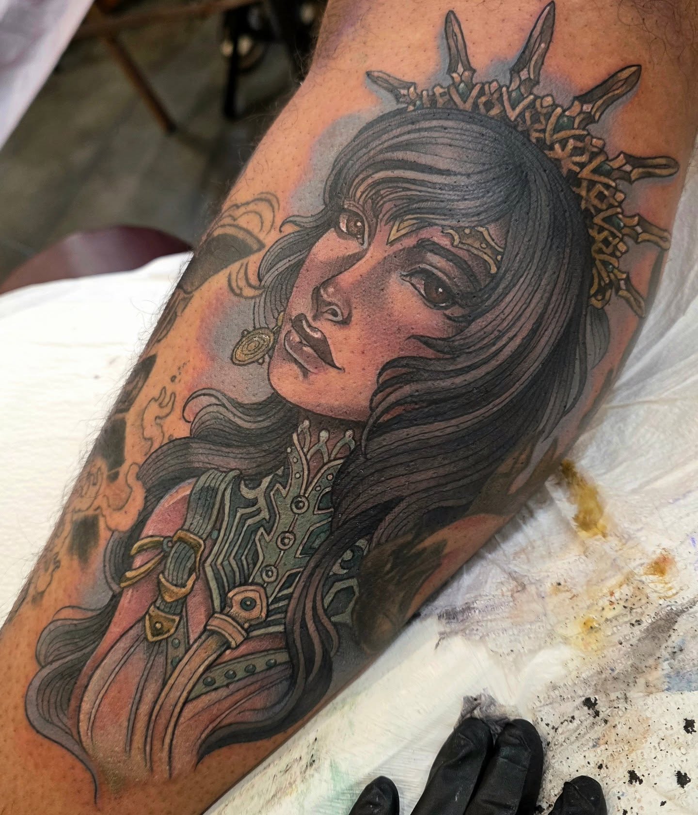 Woman warrior realism tattoo on the forearm by Jessica Canvas