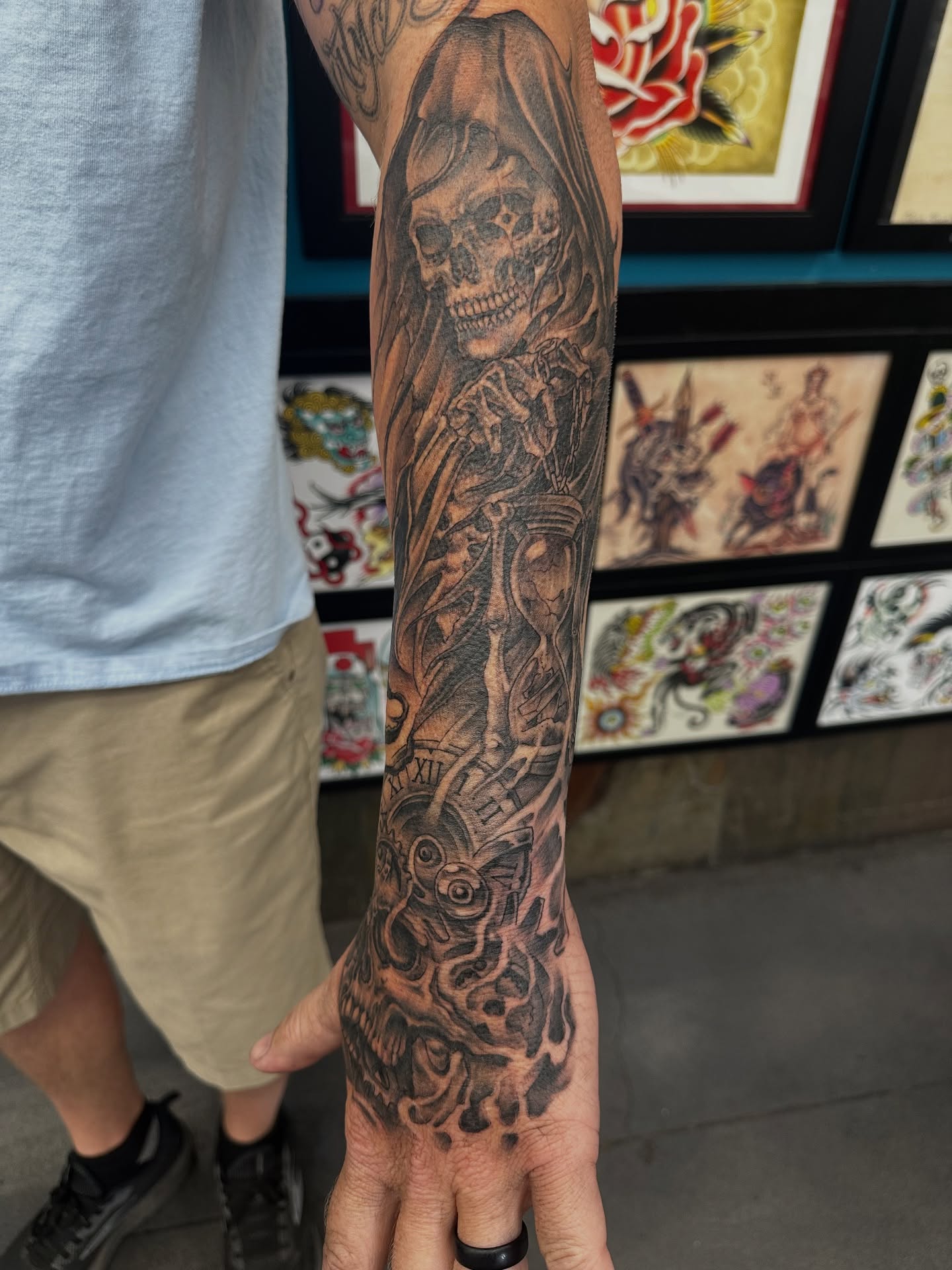 Grim reaper realism tattoo on the forearm by Stevie O'Dell