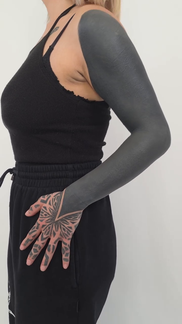 Full sleeve geometric blackwork geometric tattoo by Kevin Ligabue