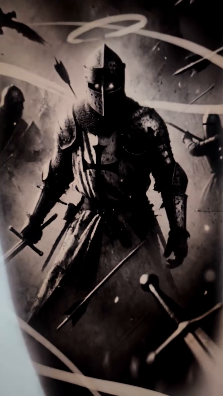 Knight in armor dark realism tattoo by Xavier NYC TATTOO ARTIST