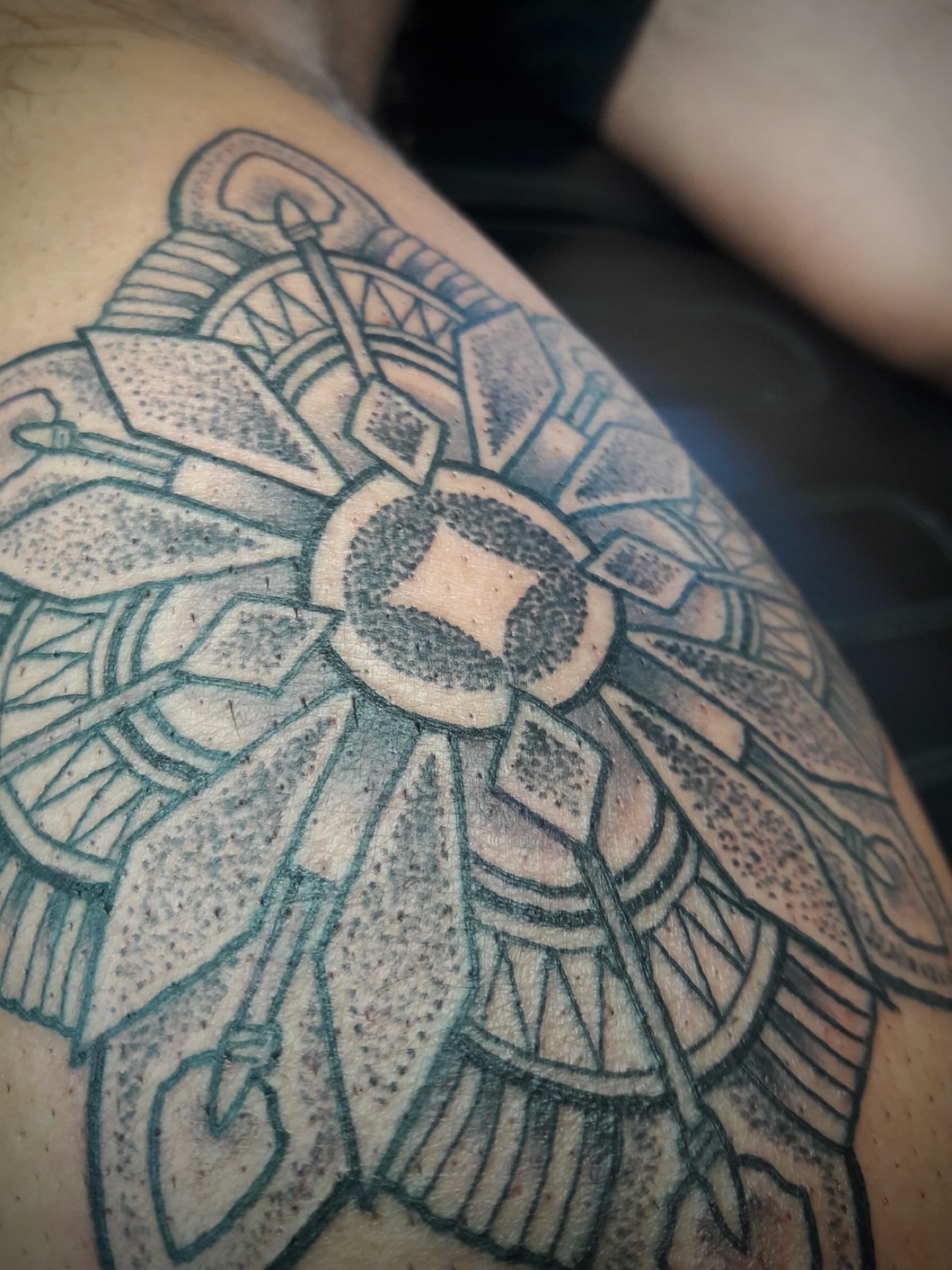 Geometric mandala geometric tattoo on the shoulder by San Diego Tattoo Artist
