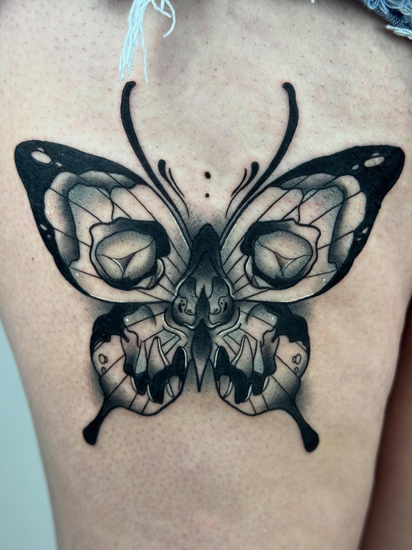 Butterfly geometric tattoo on the thigh by π©πͺπ¬