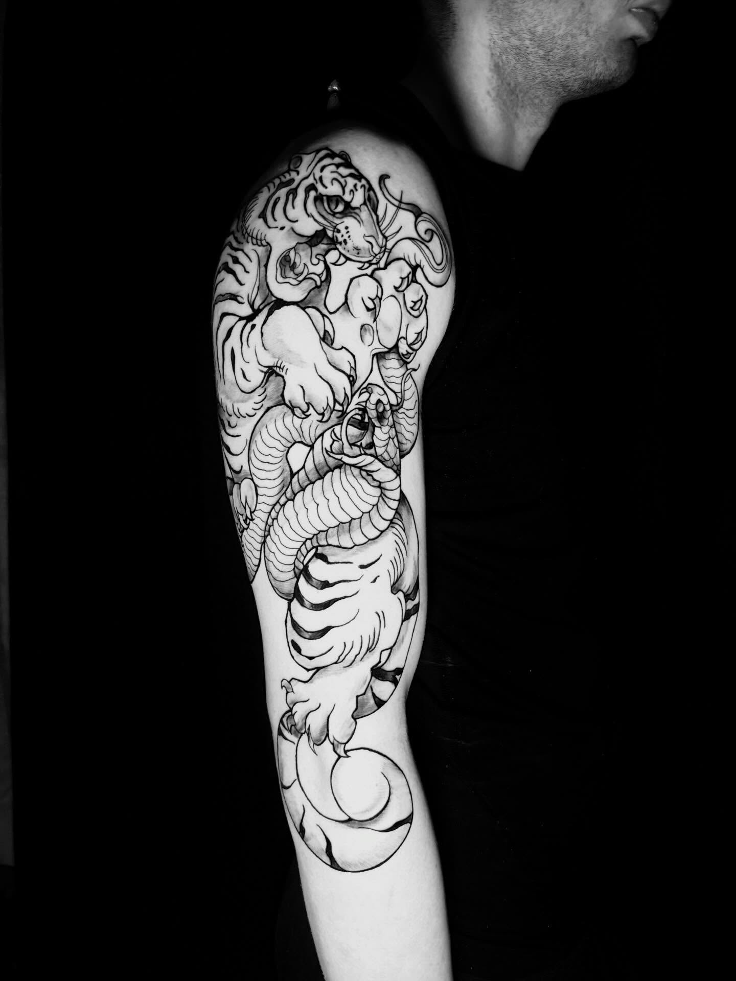 Tattoo by @skunk_punk_ink — japanese_irezumi, black_and_grey