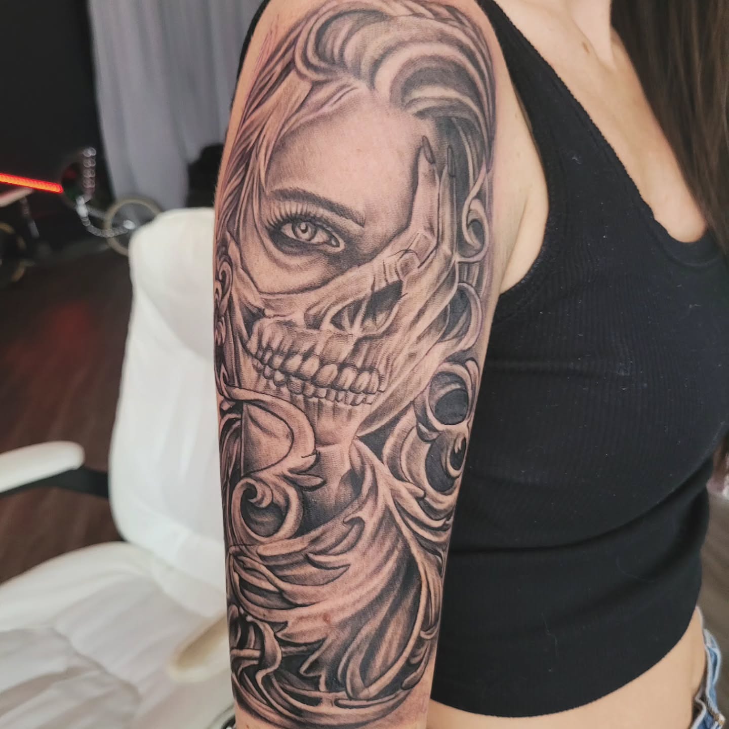 Cyborg woman realism tattoo on the forearm by Beto Tats, Round Rock, Texas