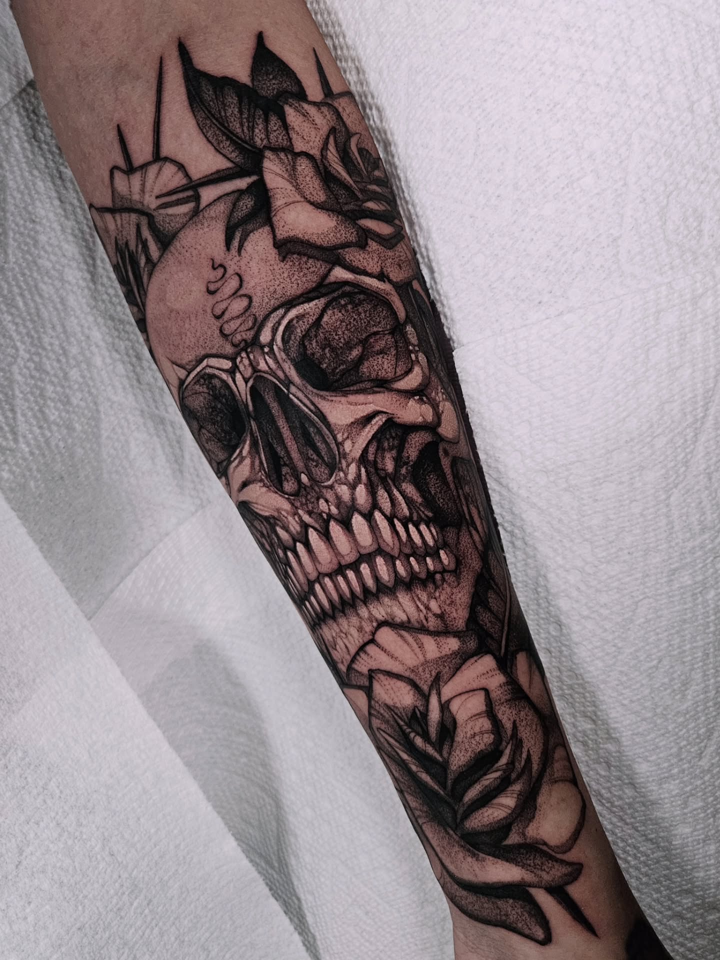 Tattoo by @fermented_ink — dotwork, realism