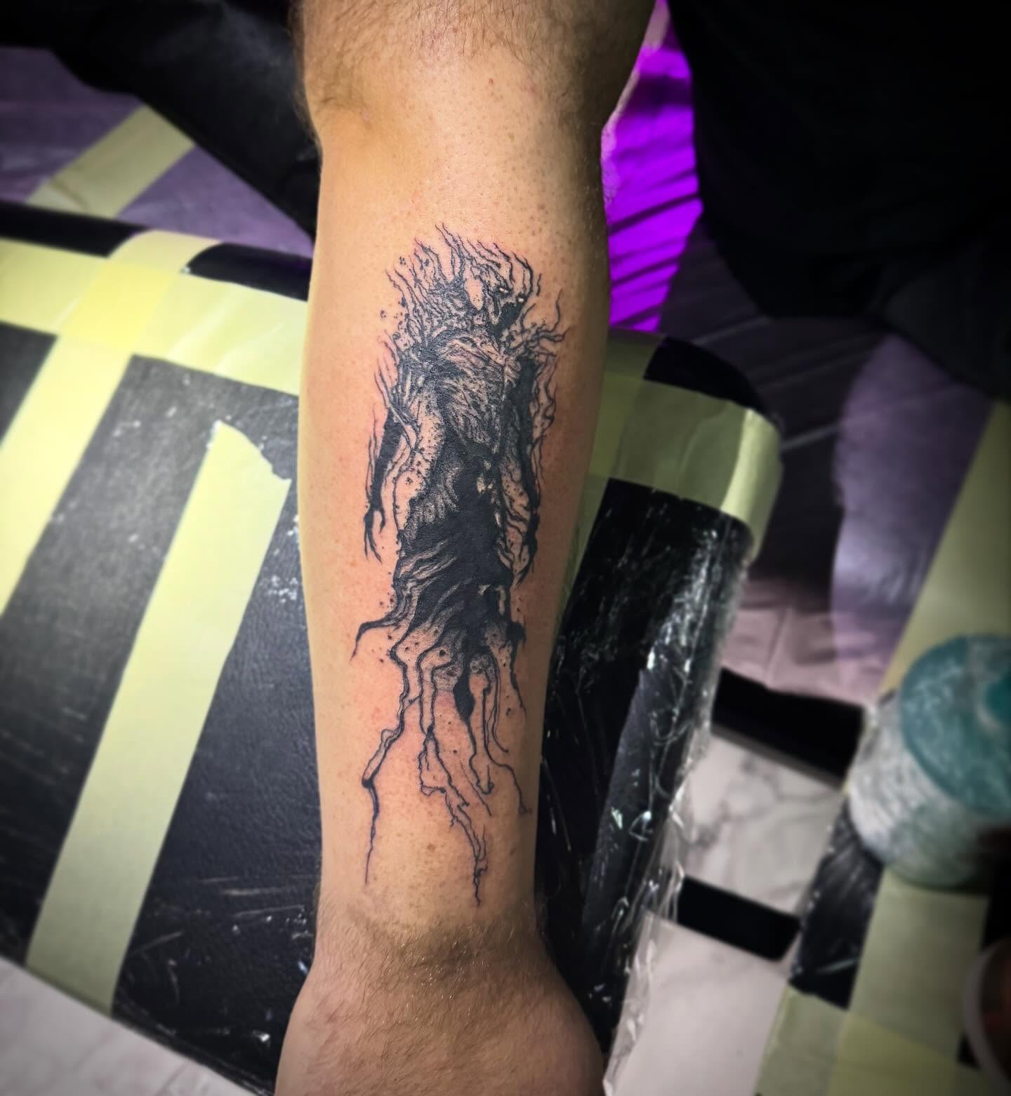 Monster dotwork tattoo on the forearm by AaronAdlerTattoos.com, Cincinnati
