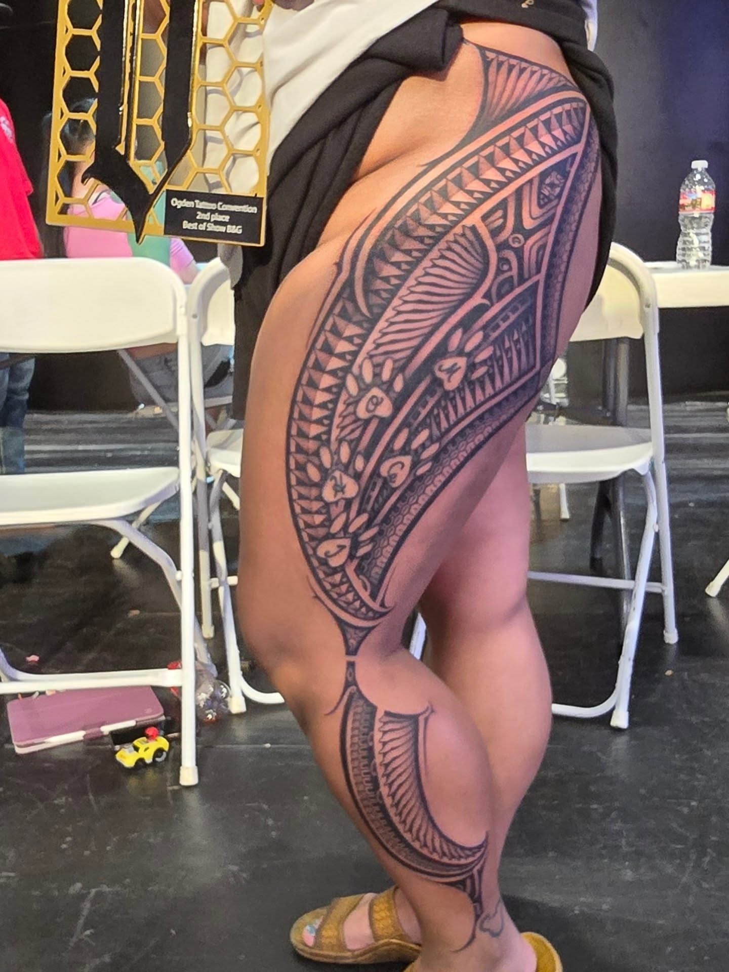 Tribal pattern tribal tattoo on the thigh by Jack Daniel Knowlden