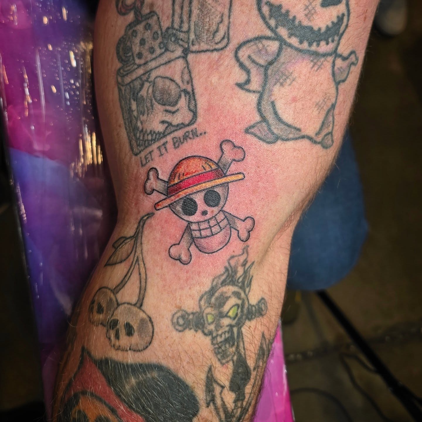 Pirate flag American traditional tattoo on the forearm by Linda Marroum, Morningside, Maryland