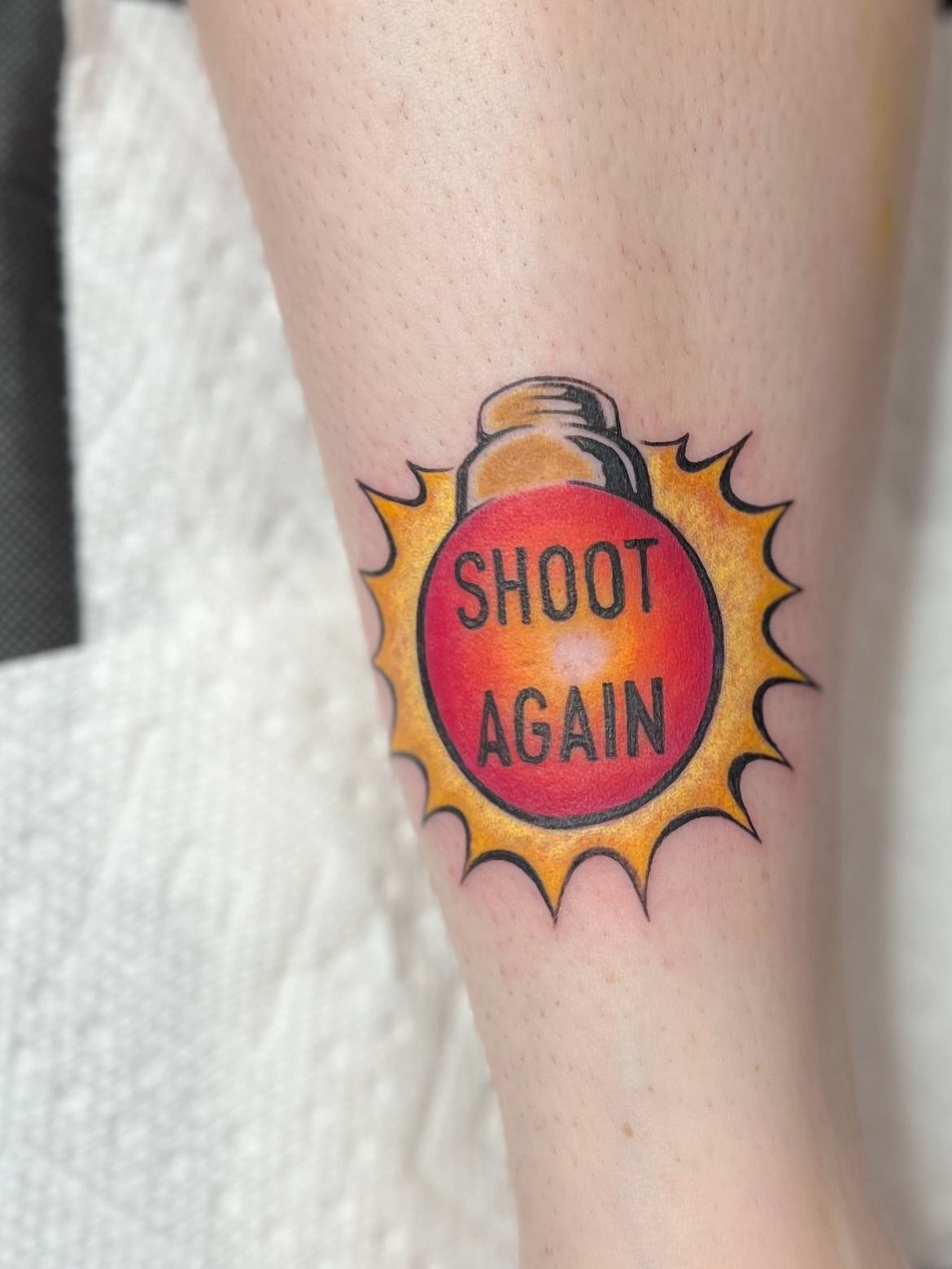 Sunburst with bottle American traditional tattoo on the forearm by 𝗕𝗿𝗮𝗻𝗱𝘆  𝗪𝗼𝗼𝗱𝗳𝗼𝗿𝗱
