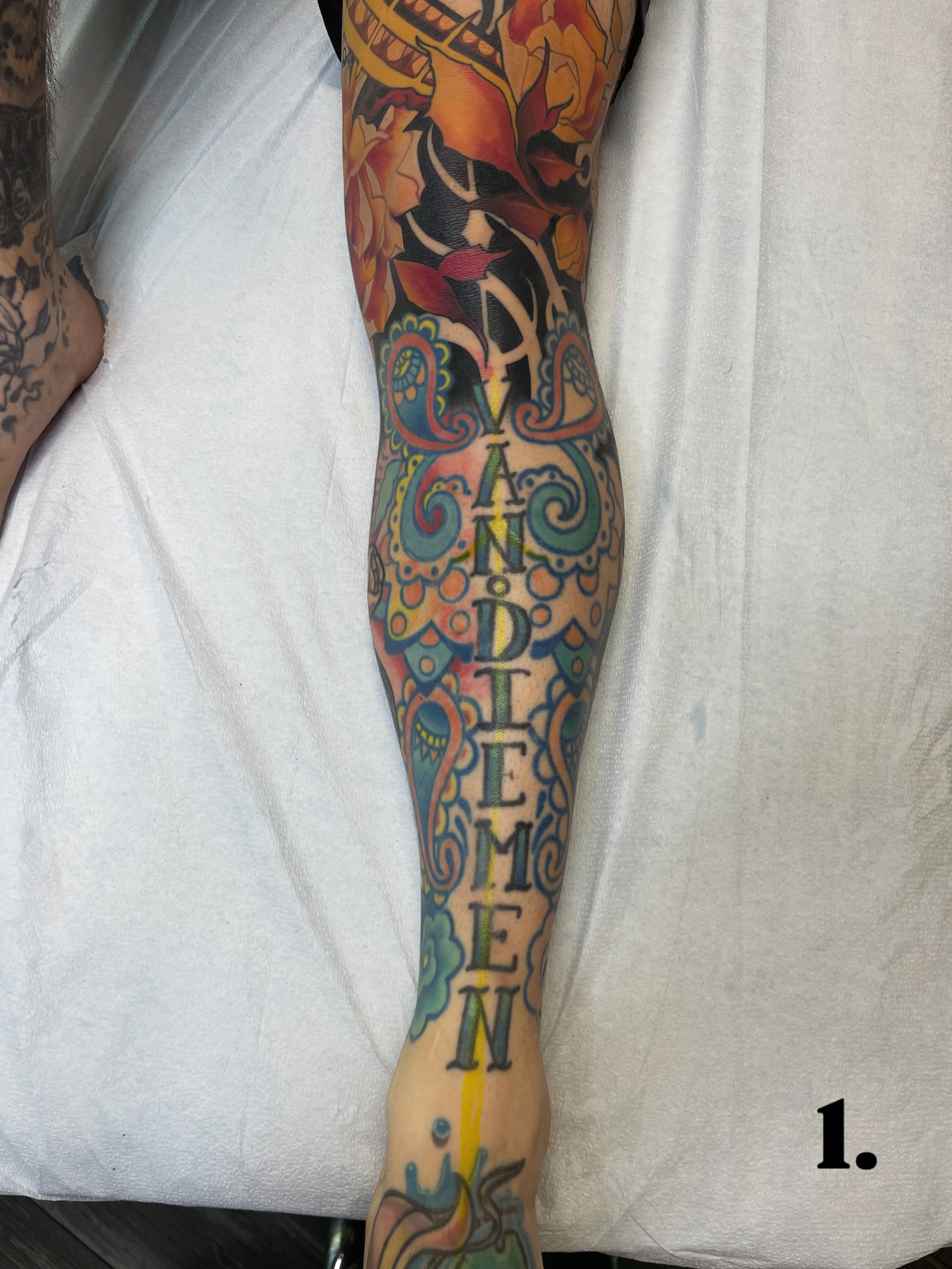 Mandalas ornamental tattoo on the leg by <