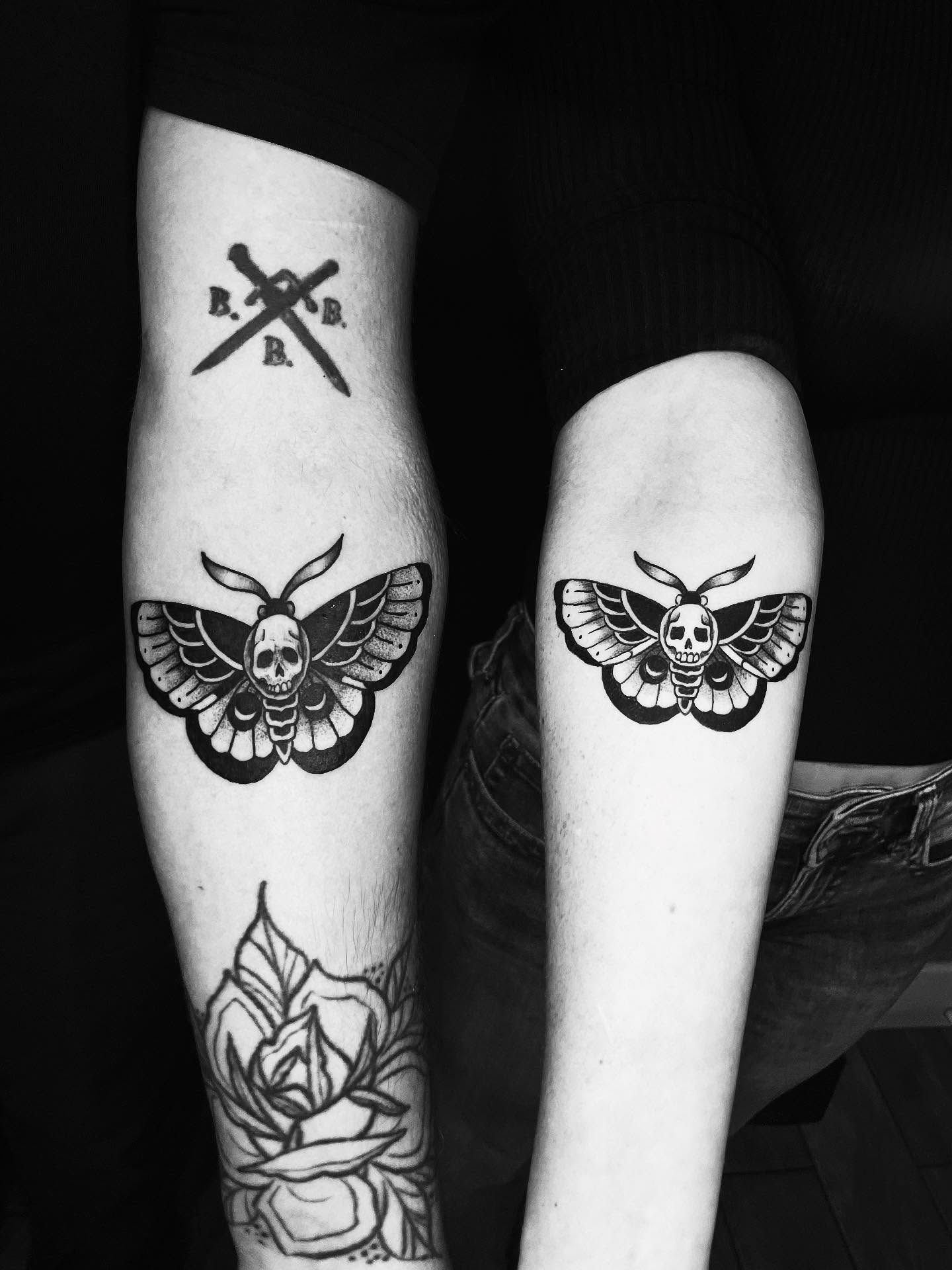 Death moth black and grey tattoo on the forearm by ๐ท๐ซKevan๐๐ท