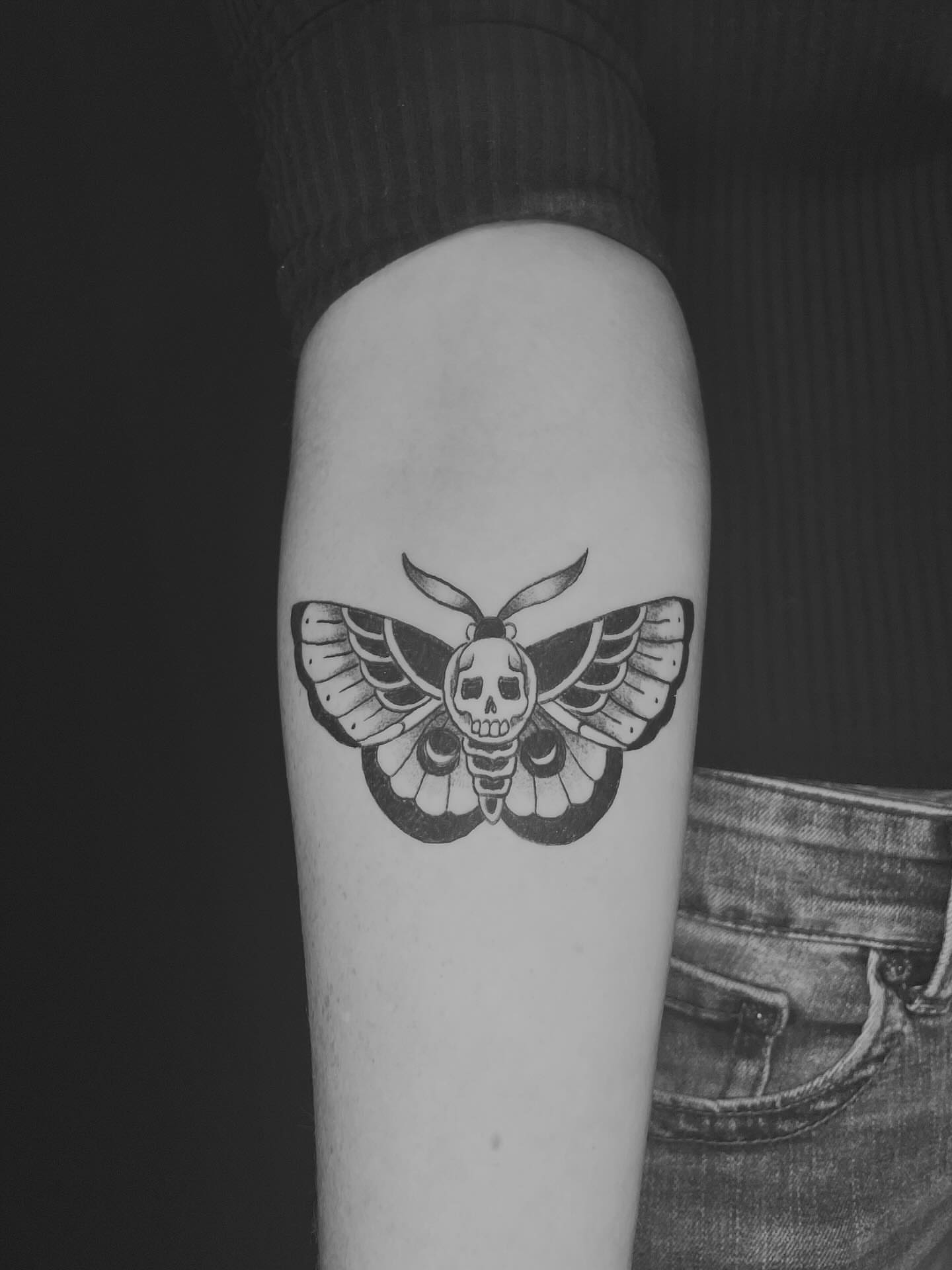 Death moth black and grey tattoo on the forearm by ๐ท๐ซKevan๐๐ท