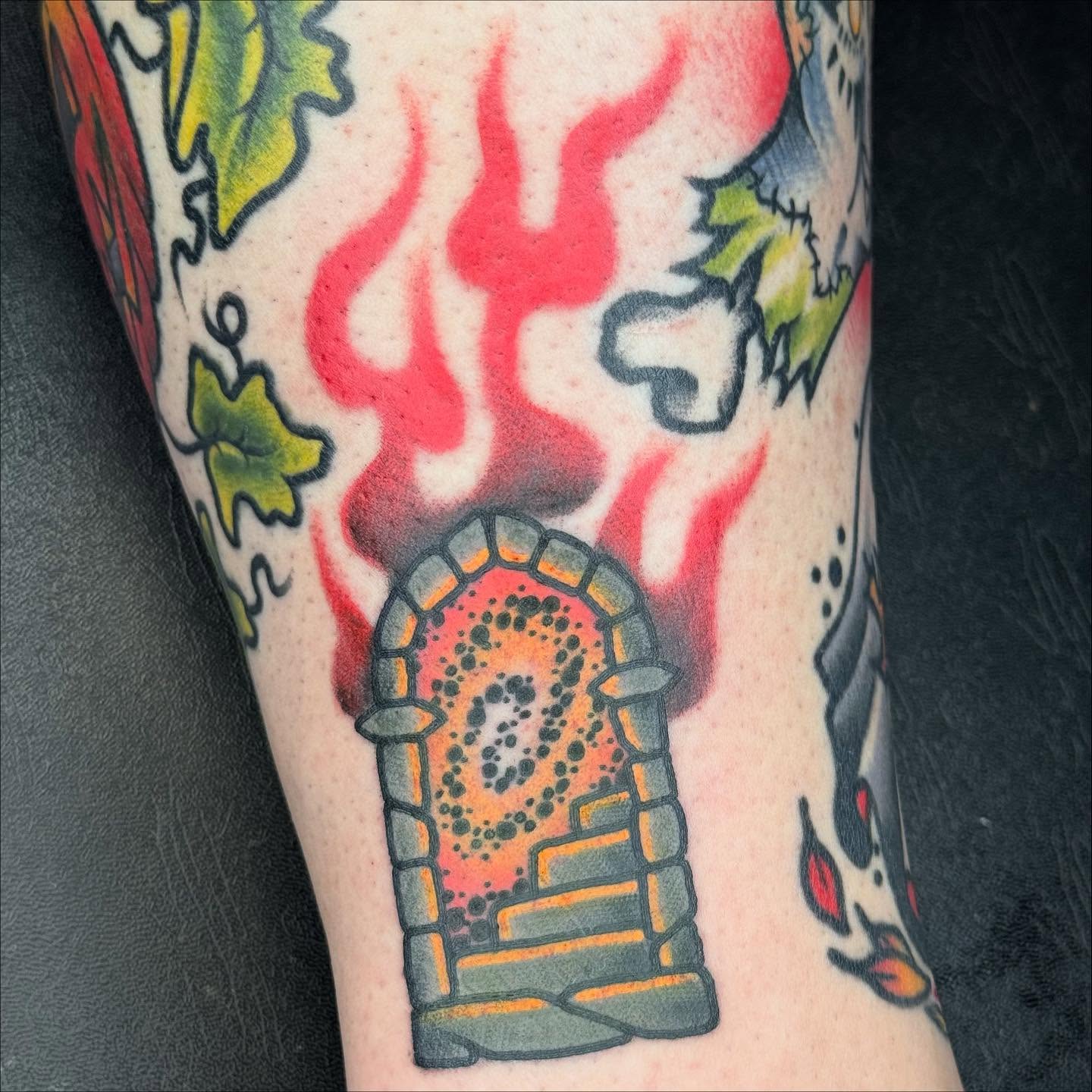 Fire and stone arch American traditional tattoo on the forearm by β¦ πΉπππ π°ππ π·ππππππππ β¦, Nashville, Tennessee