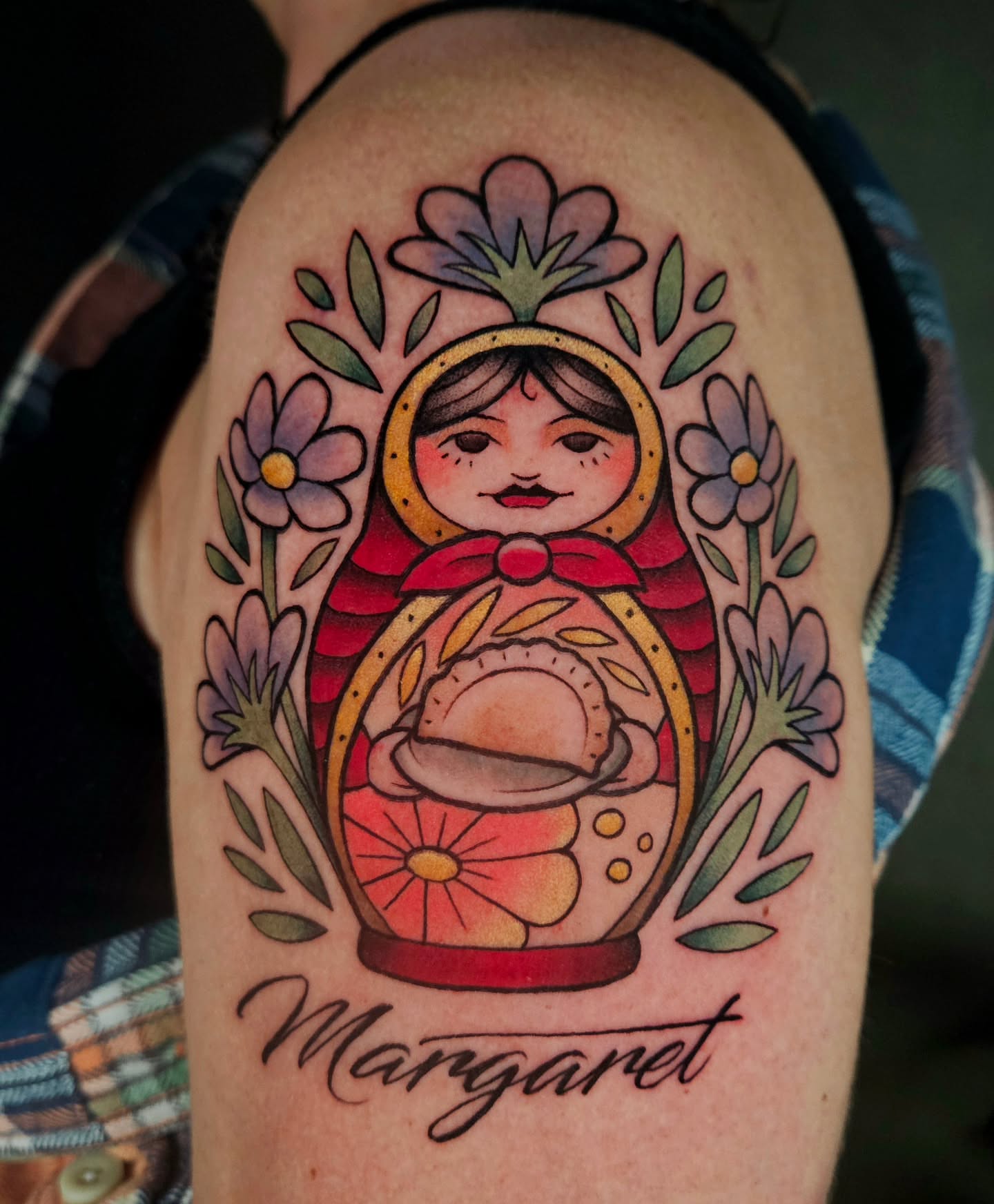 Matryoshka doll illustrative tattoo on the shoulder by Chloe🌿Tattoos