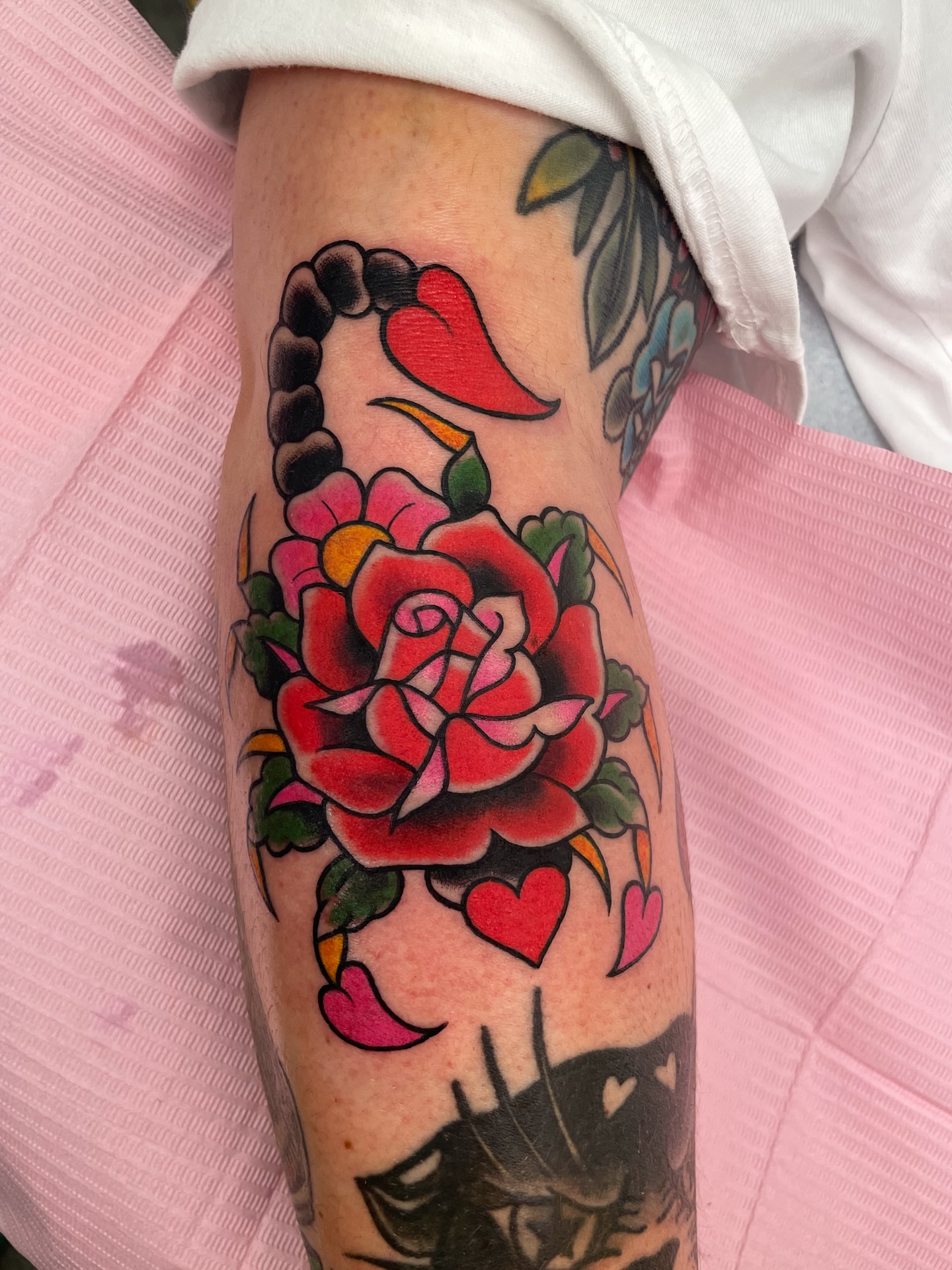 Rose and hearts American traditional tattoo on the forearm by ☆ Sammy ☆