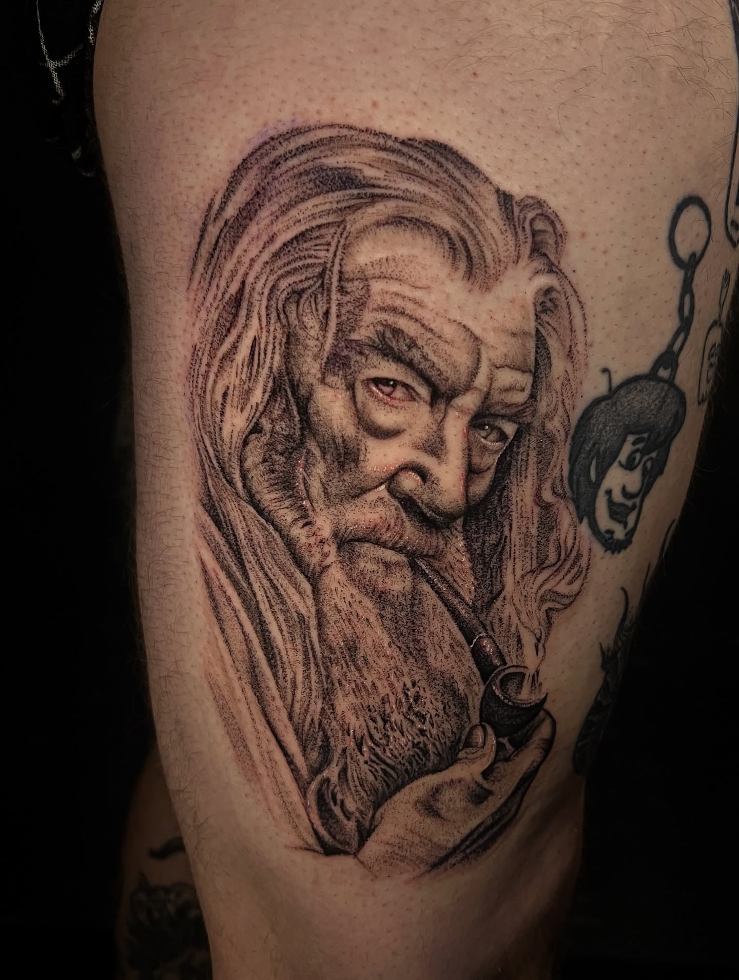 Old man realism tattoo on the forearm by Jacob Sass