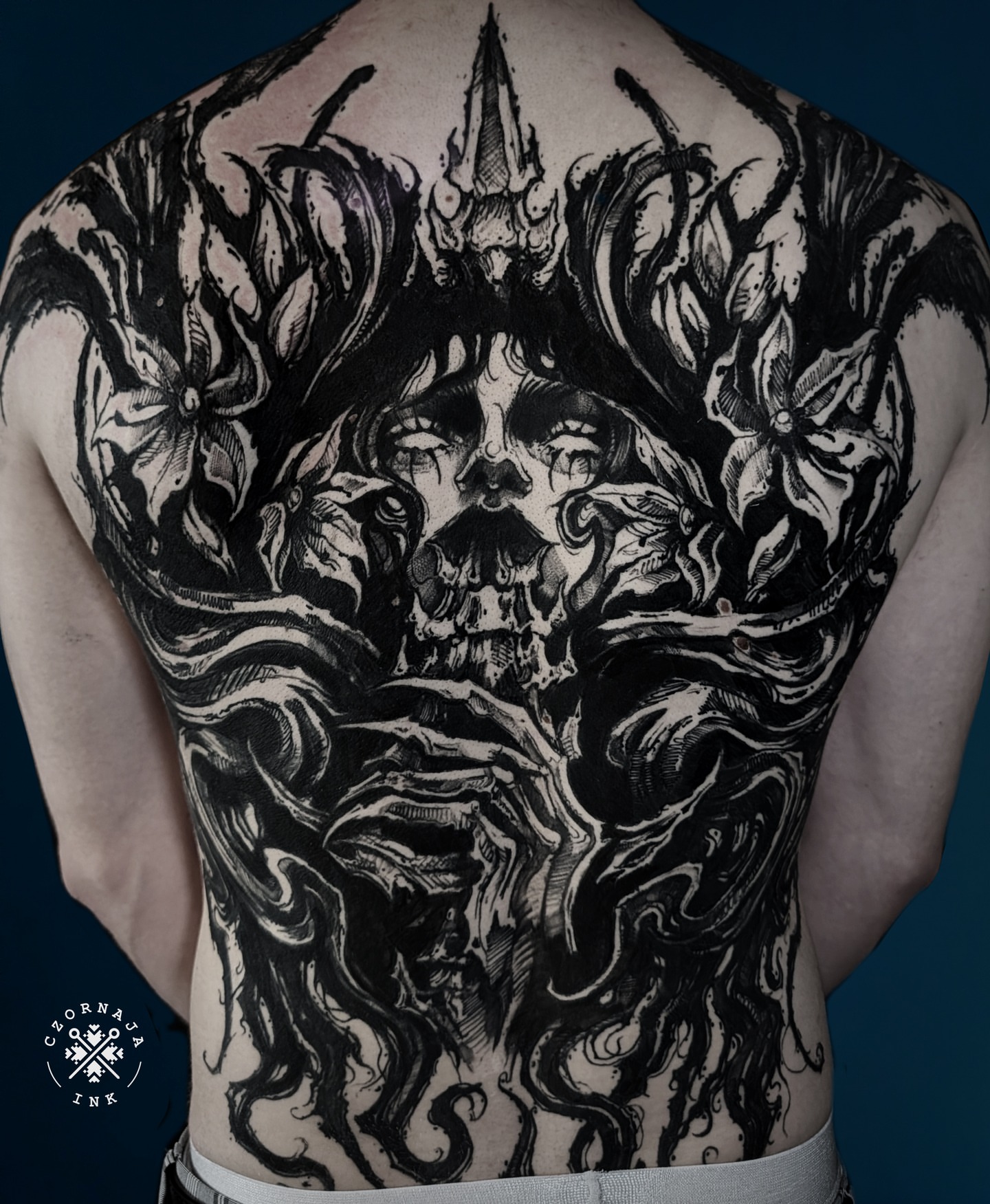 Tattoo by @czornaja_ink — black_and_grey, dark_realism