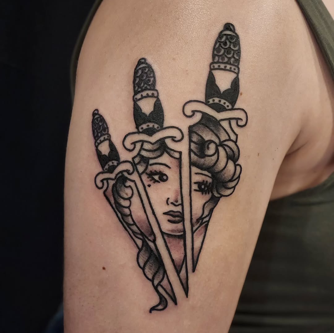Tattoo by @queenofchaostattoos — american_traditional, black_and_grey