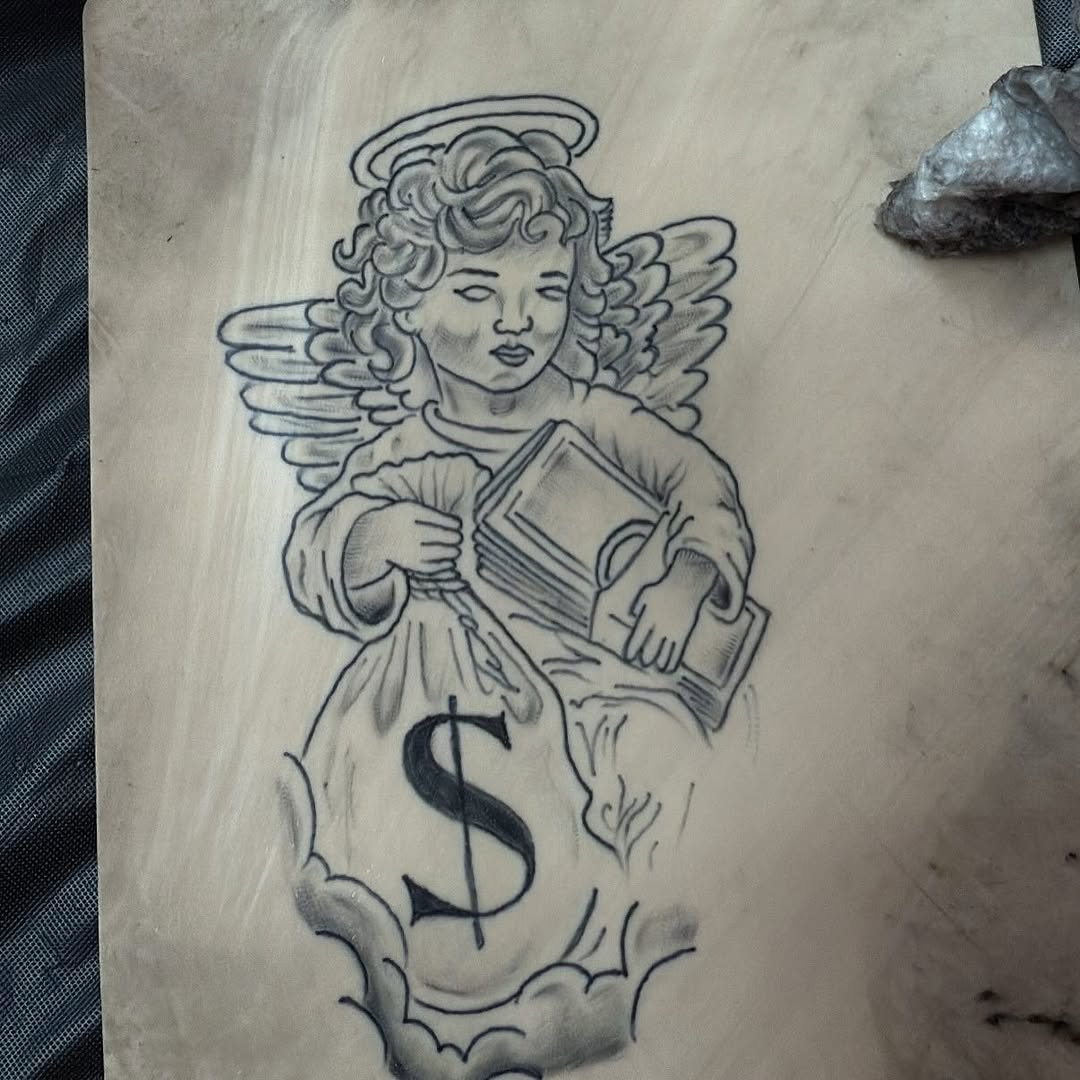 Angel with money bag realism tattoo by ๐ฆ