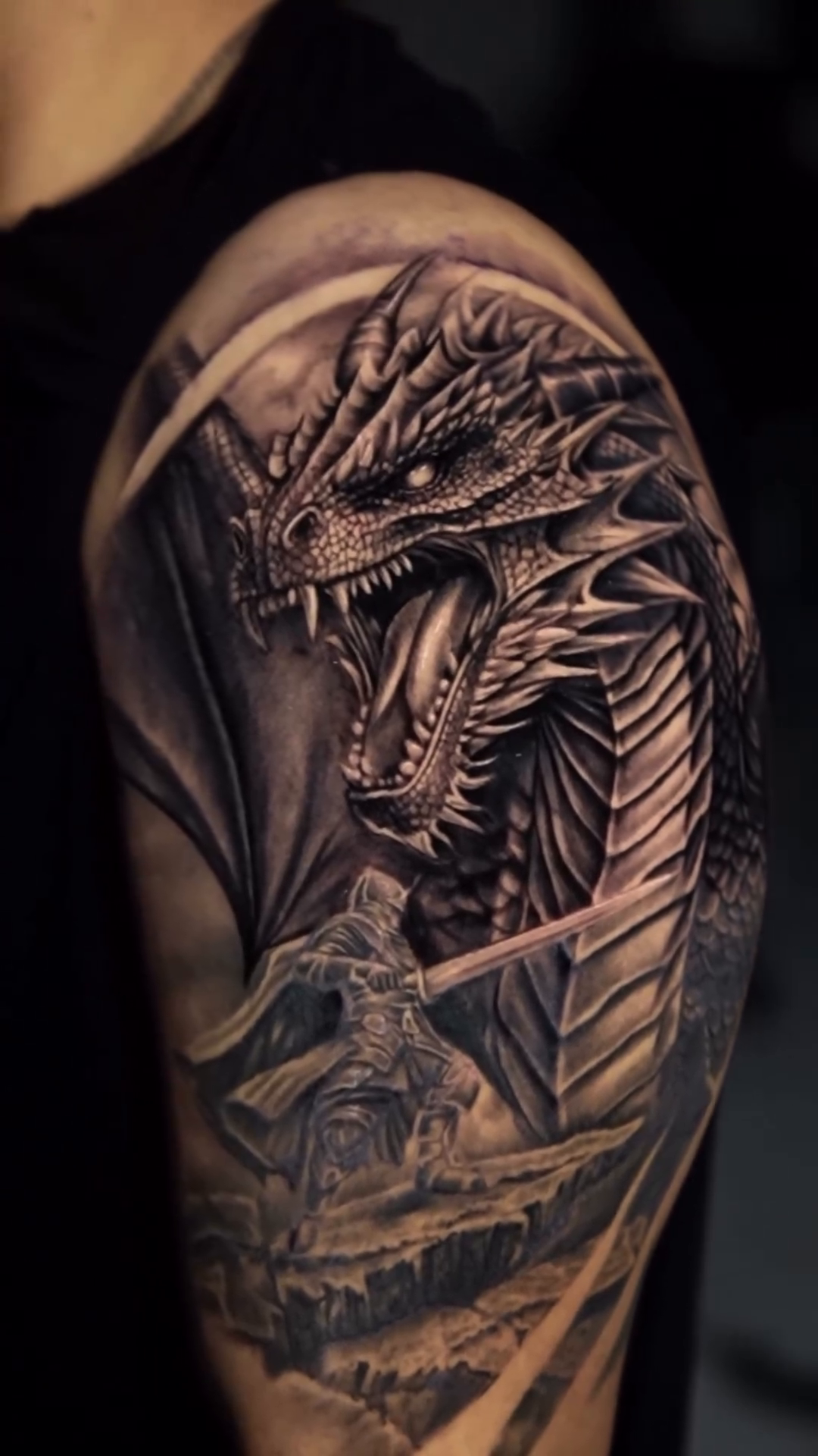 Dragon and knight realism tattoo by Mariella Elizabeth Paul ππ€