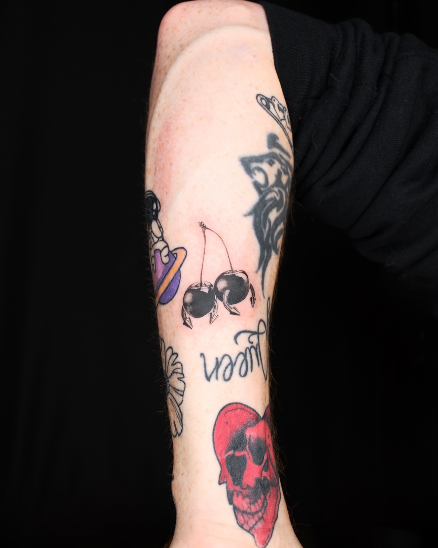 Cherry and cherries American traditional tattoo on the forearm by ππ²π§π§ ππ’π₯πππ« (π©π¦