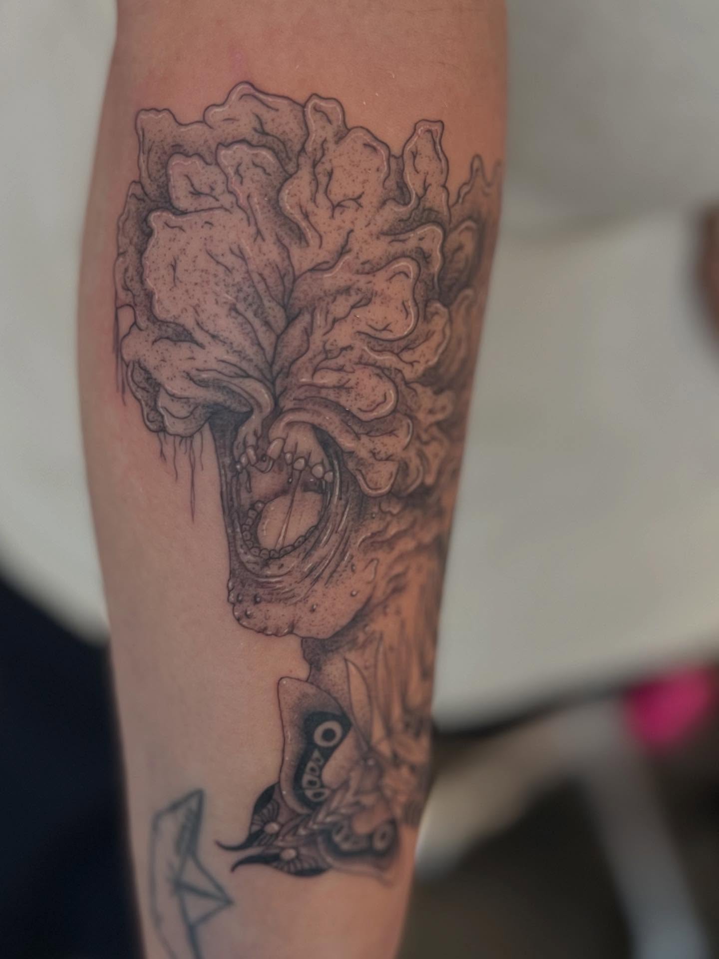 Tattoo by @tattsbykat_ — dotwork, black_and_grey