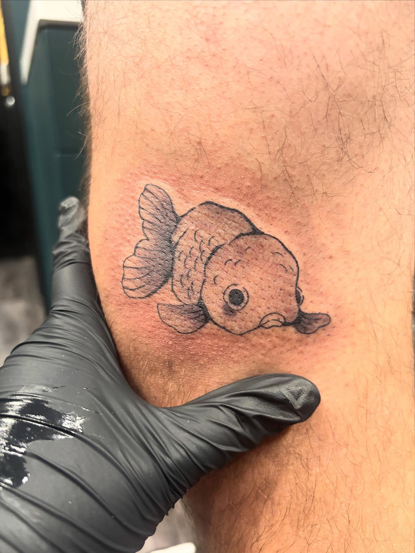 Goldfish black and grey tattoo on the forearm by ✨Tattoos By Martina ✨