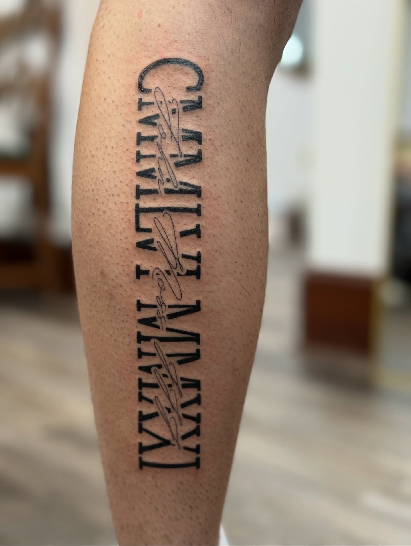 Script lettering lettering script tattoo on the forearm by Sania Marquez