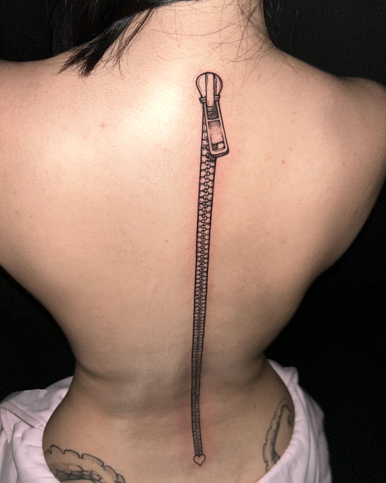 Zipper black and grey tattoo on the back by ♡ hayley ♡